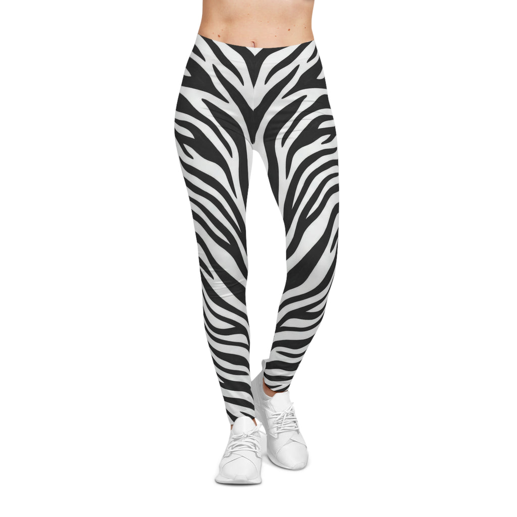 Zebra Stripe Print Women's Leggings — Black & White Fashion Leggings