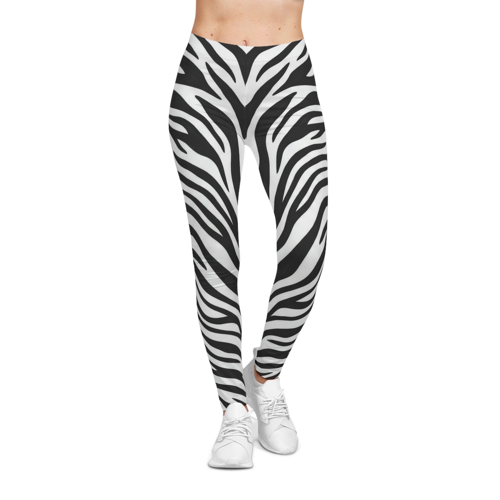 Zebra Stripe Print Women's Leggings — Black & White Fashion Leggings