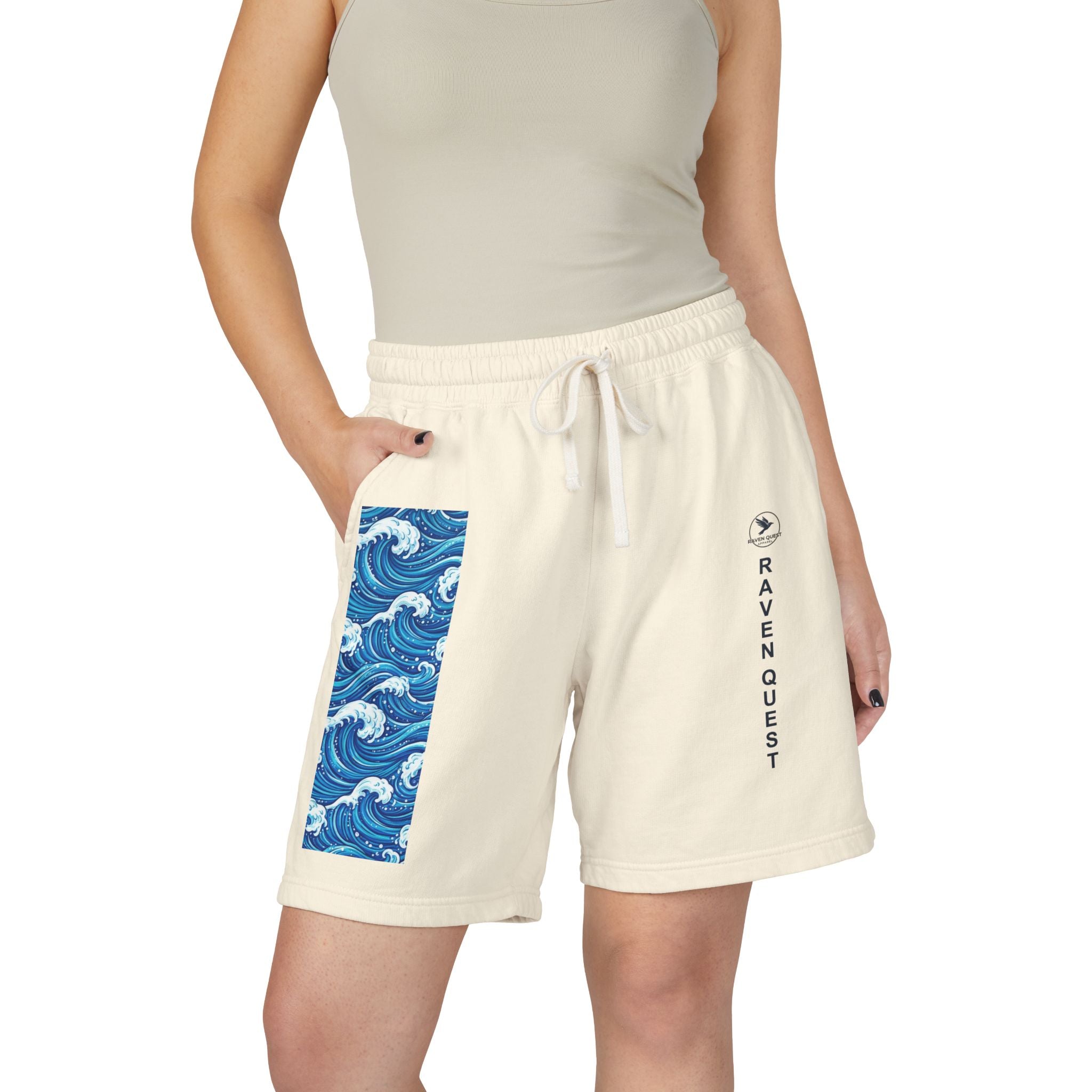 Wave Panel Fleece Sweat Shorts — Raven Quest Logo - Raven Quest Apparel