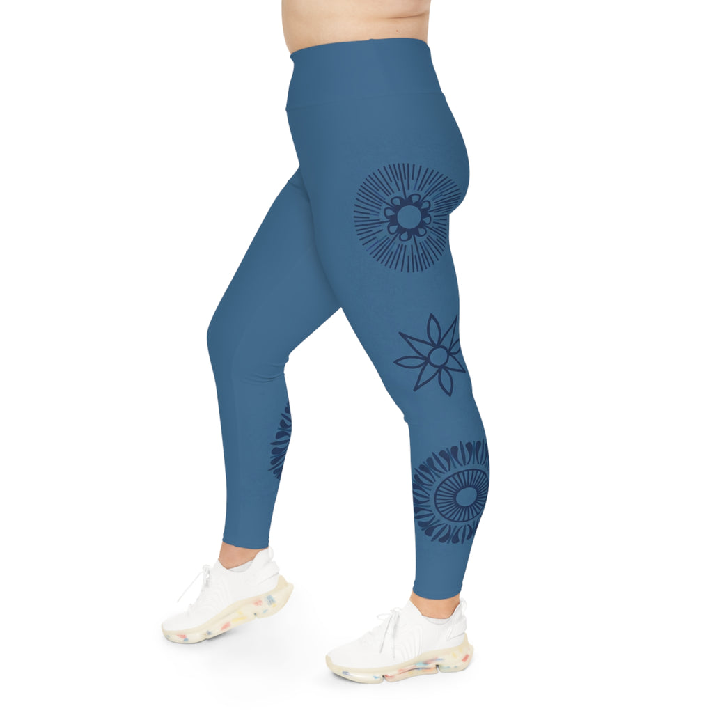 Plus Size Zen Mediterranean Blue Mandala Leggings | Raven Quest Apparel
