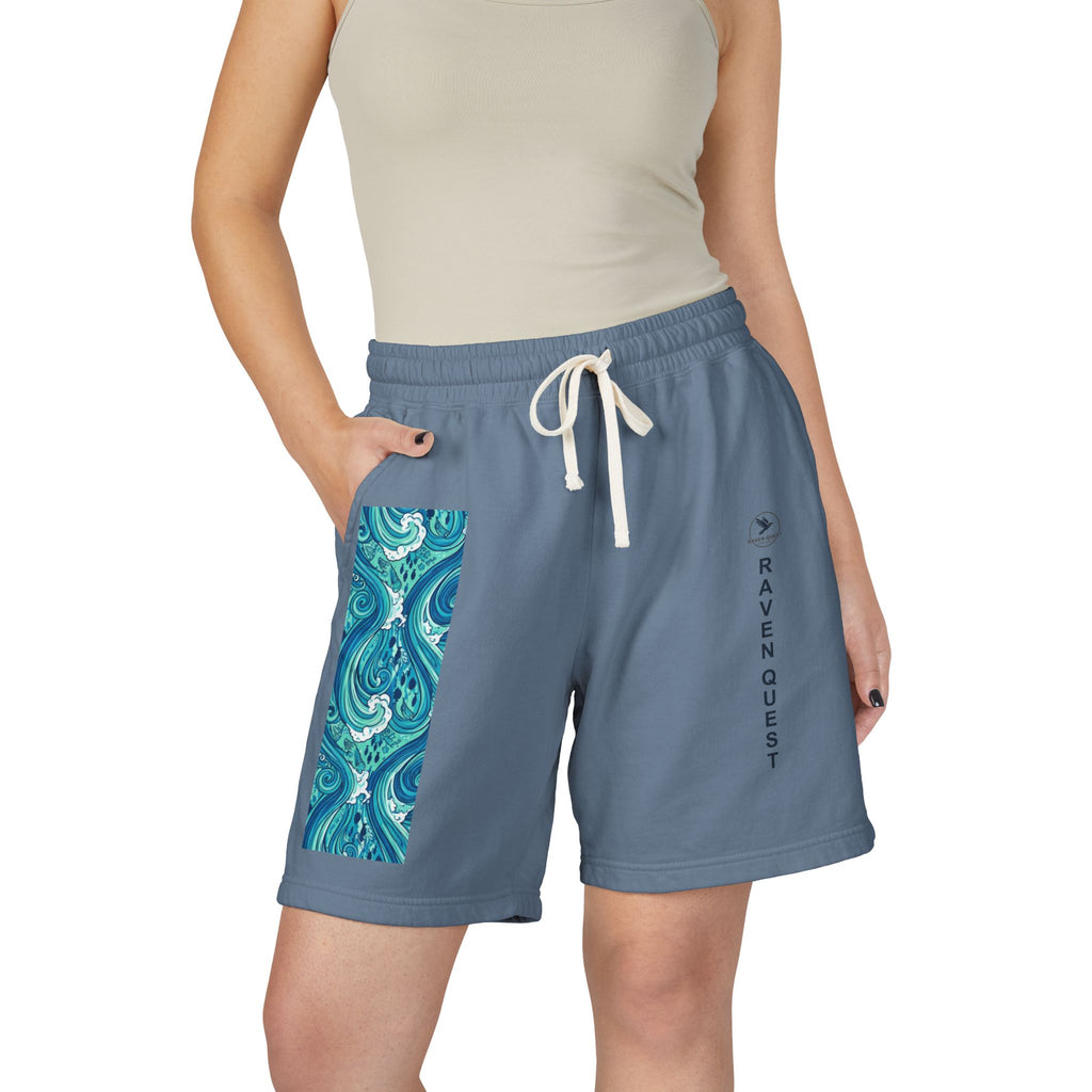 Wave Panel II Fleece Sweat Shorts — Raven Quest Logo - Raven Quest Apparel