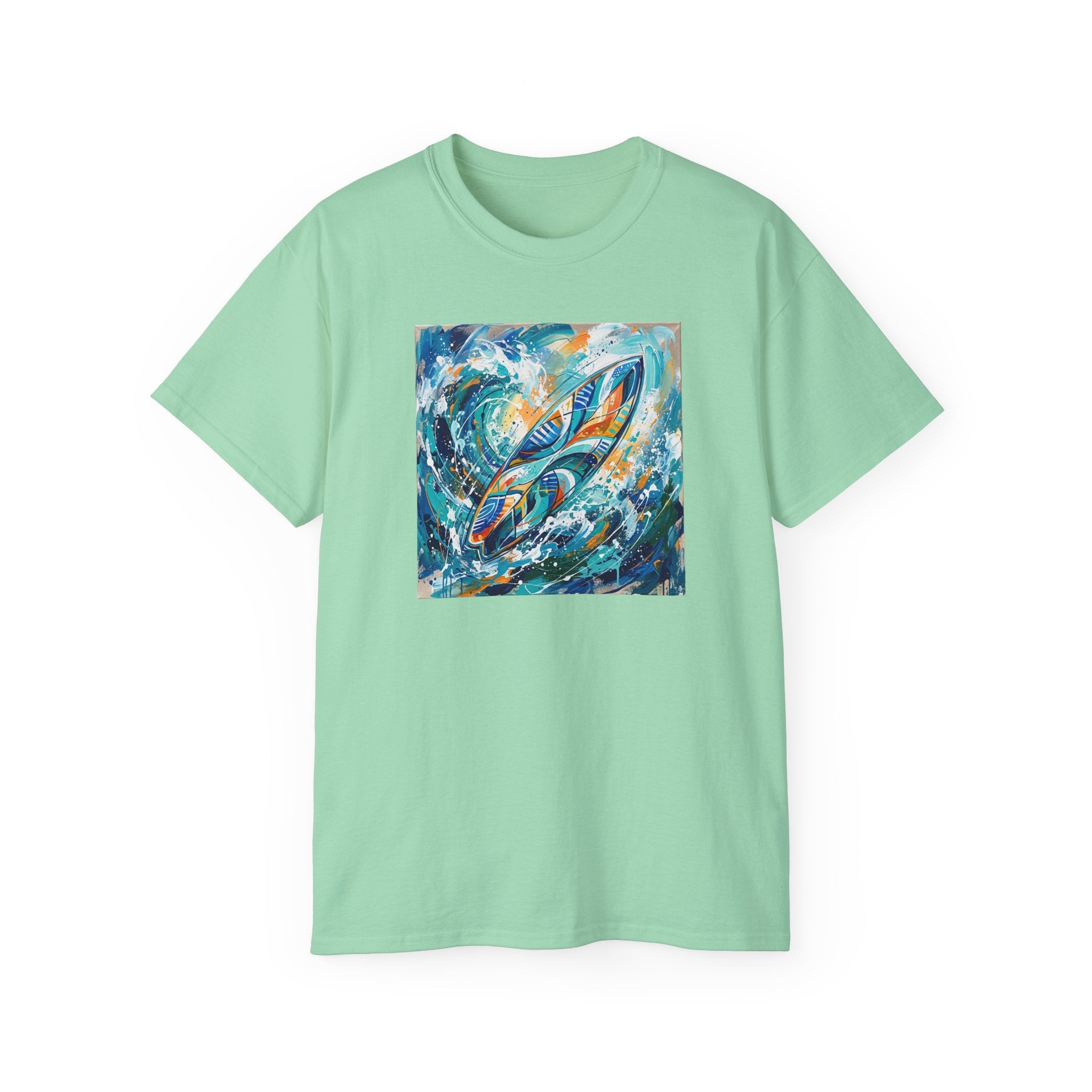 Surfboard Wave Art T-Shirt — Abstract Ocean Surfing Graphic Tee