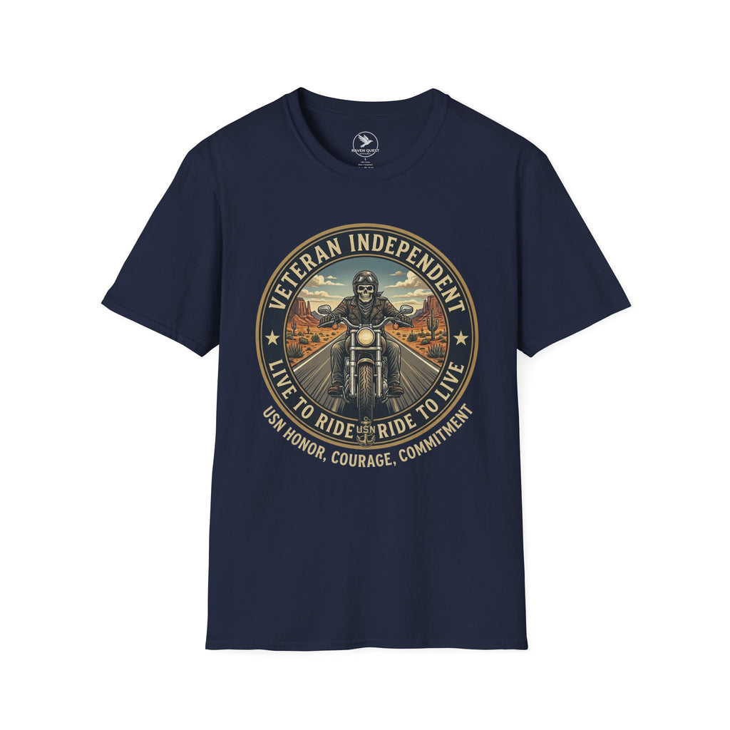Veteran Independent Motorcycle T-Shirt — "Live to Ride, Ride to Live Navy"