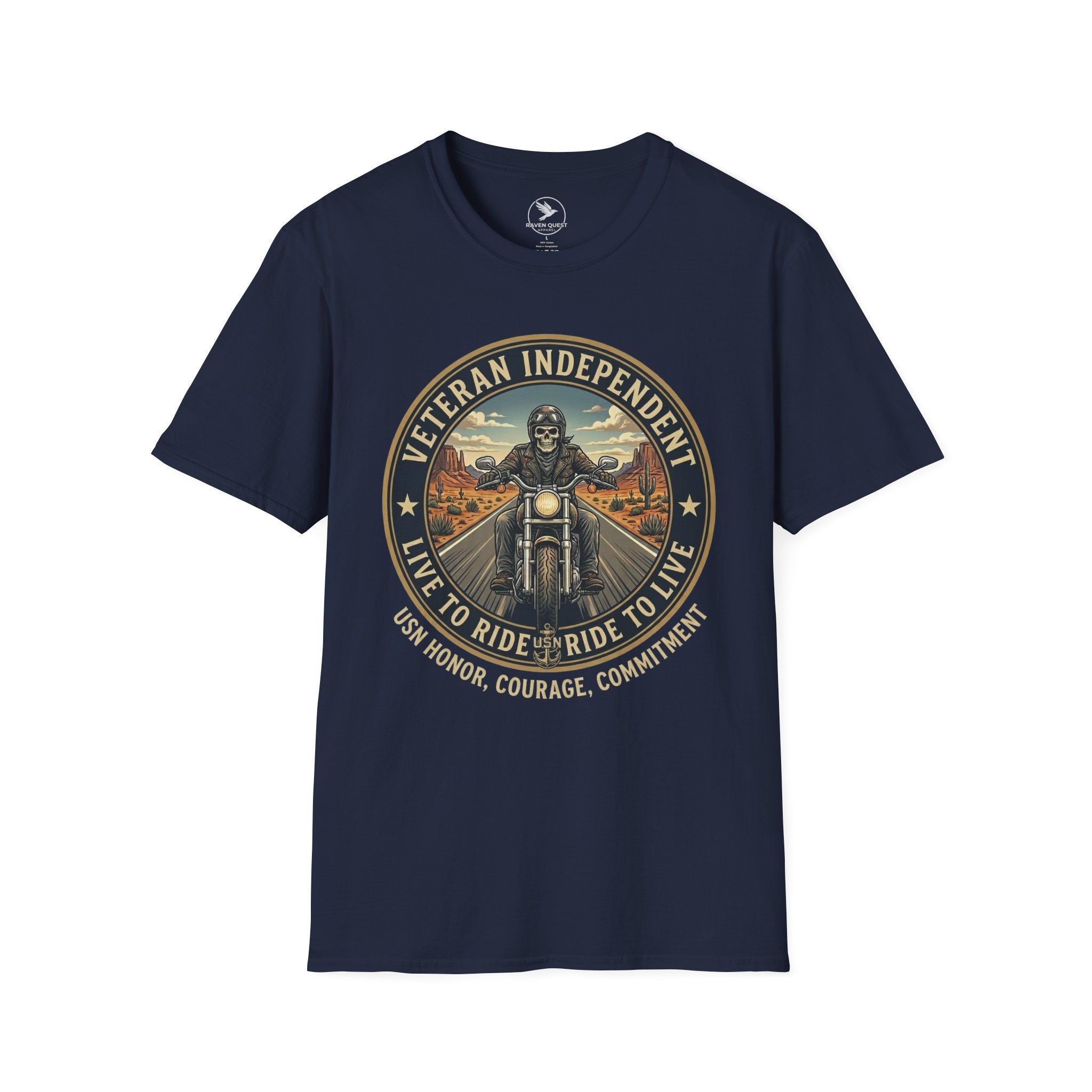 Veteran Independent Motorcycle T-Shirt — "Live to Ride, Ride to Live Navy"