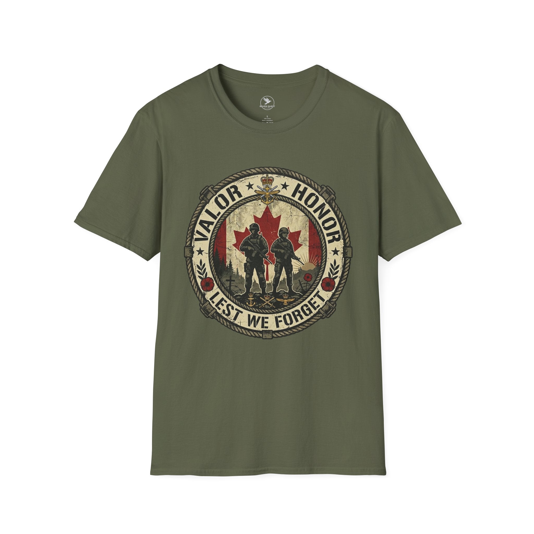 Valor & Honor Lest We Forget T-Shirt Canadian Military Tribute