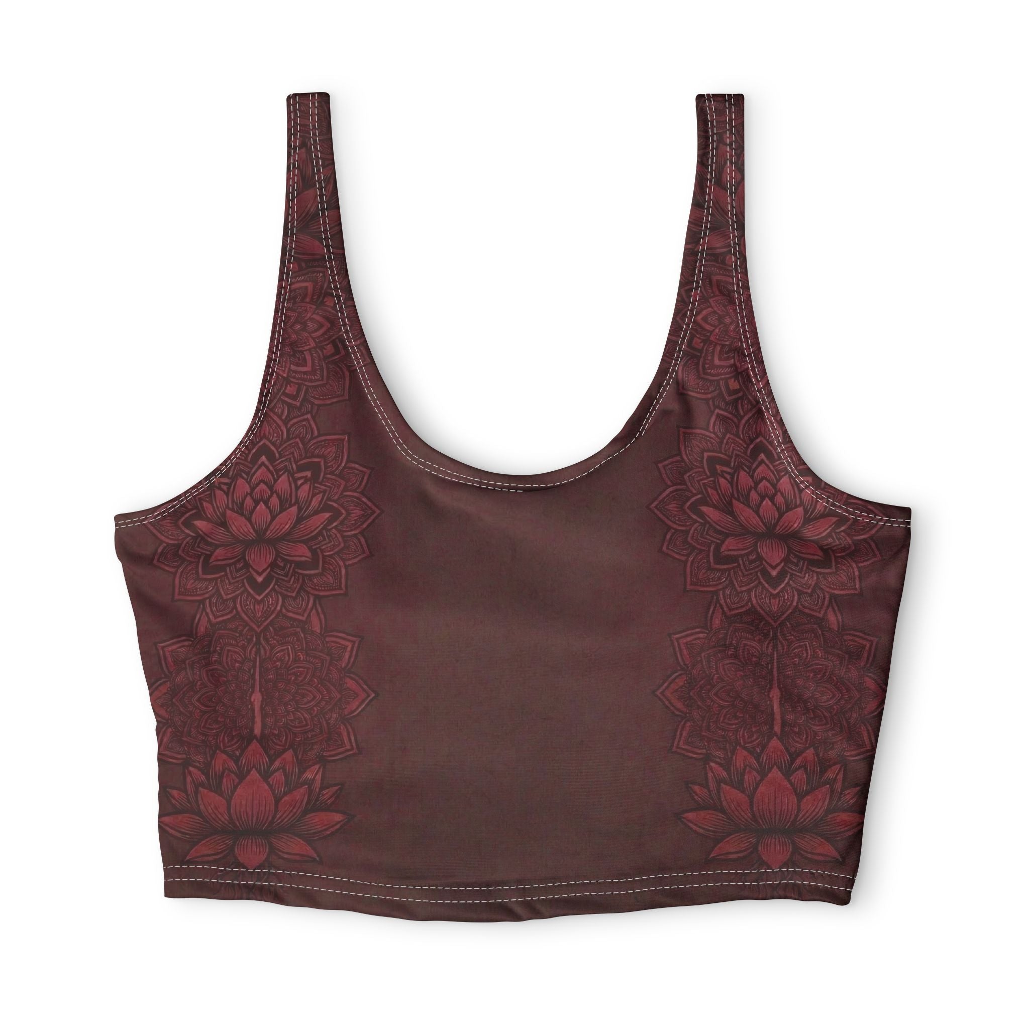 Lotus Maroon Sports Bra — Floral Athletic Crop Top