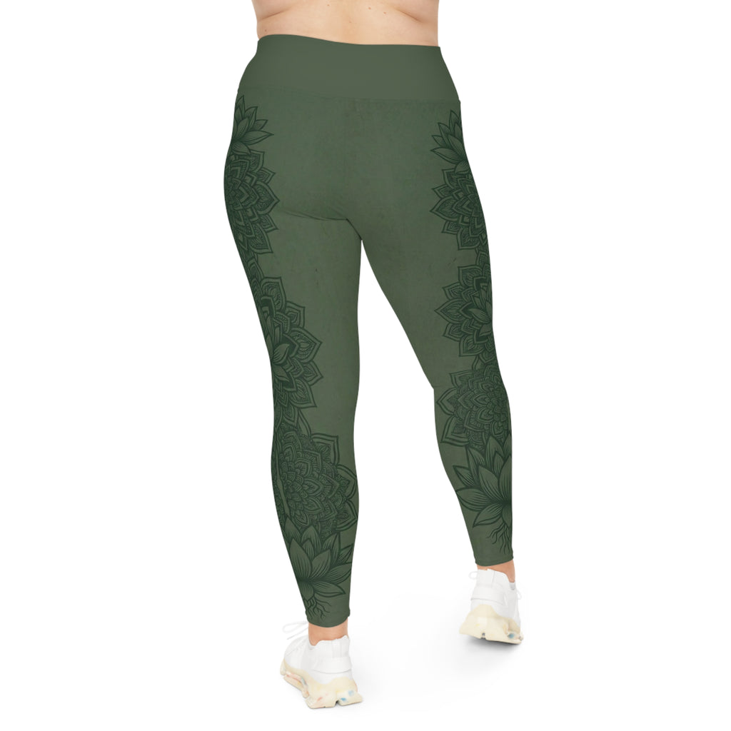 Plus Size Zen Mossy Green Mandala Leggings | Raven Quest Apparel