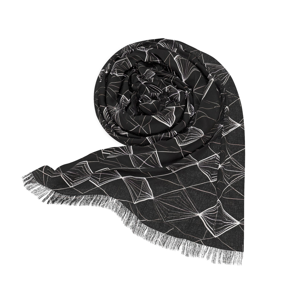 Geometric Diamond Light Scarf — Black Knit Fringe Wrap