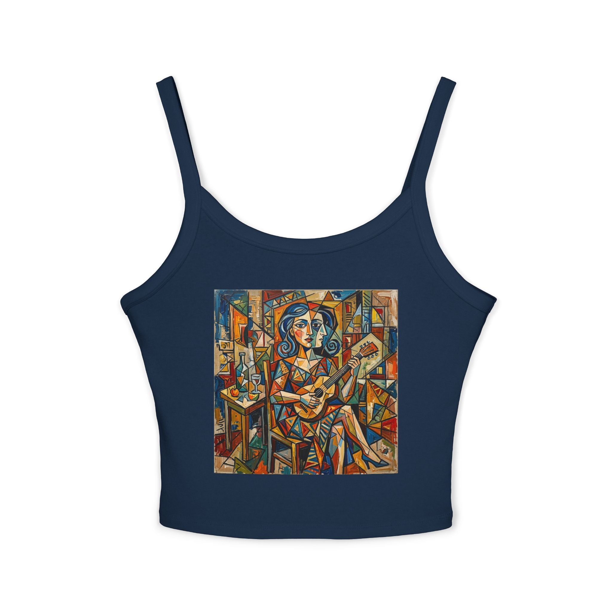 Abstract Tank Top — Vibrant Ocean Art Women's Spaghetti-Strap Crop - Raven Quest Apparel