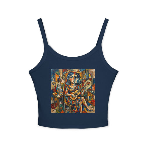 Abstract Tank Top — Vibrant Ocean Art Women's Spaghetti-Strap Crop - Raven Quest Apparel