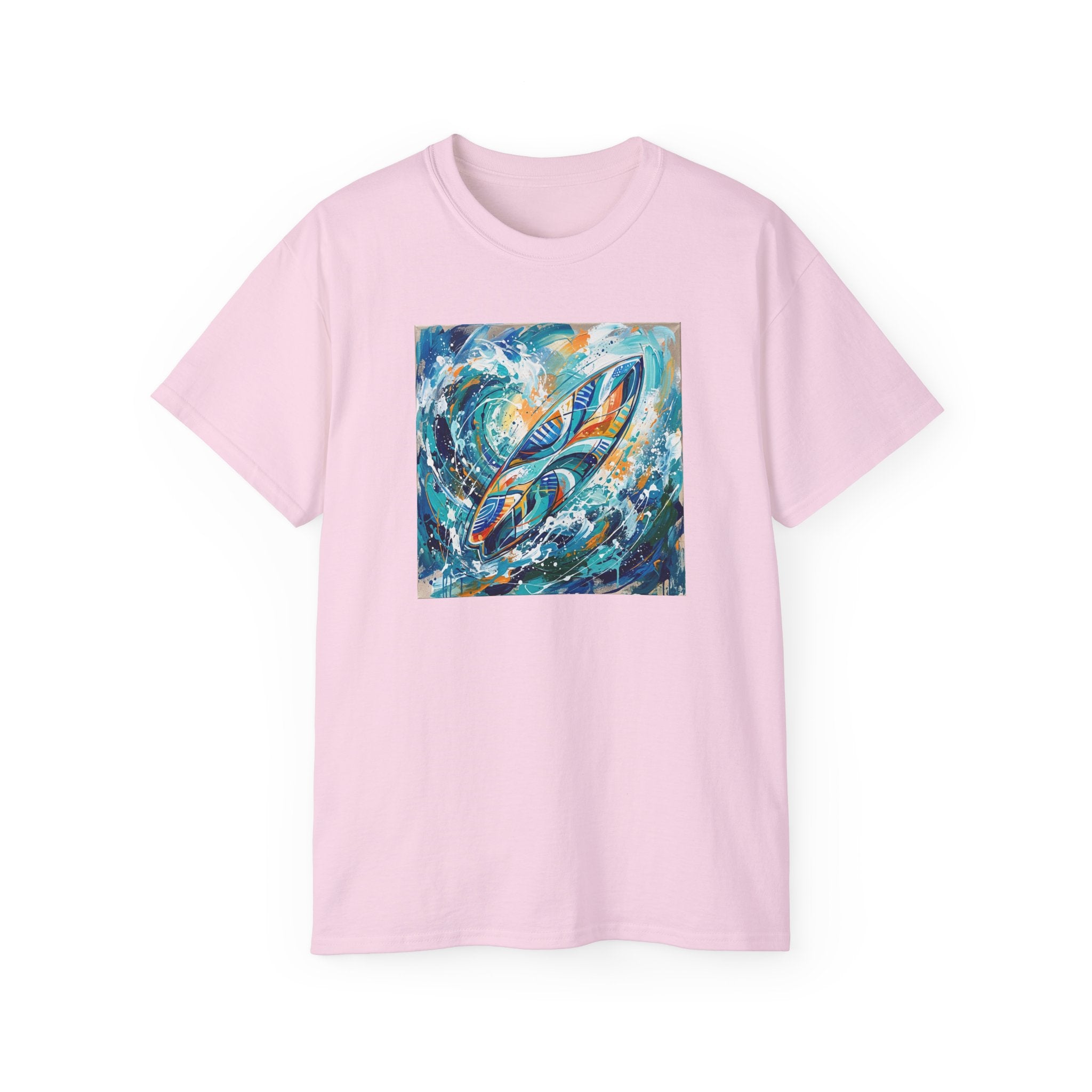 Surfboard Wave Art T-Shirt — Abstract Ocean Surfing Graphic Tee