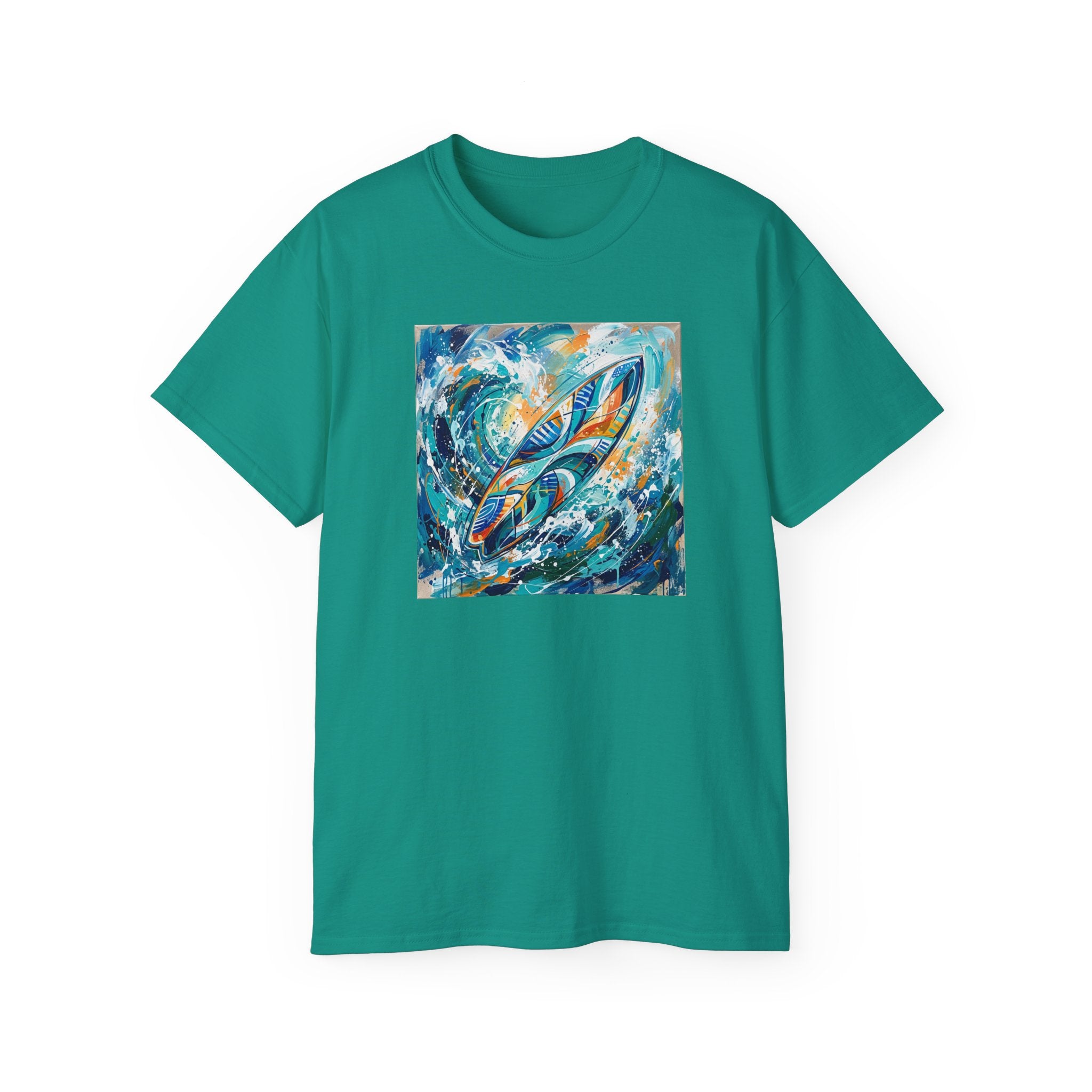 Surfboard Wave Art T-Shirt — Abstract Ocean Surfing Graphic Tee