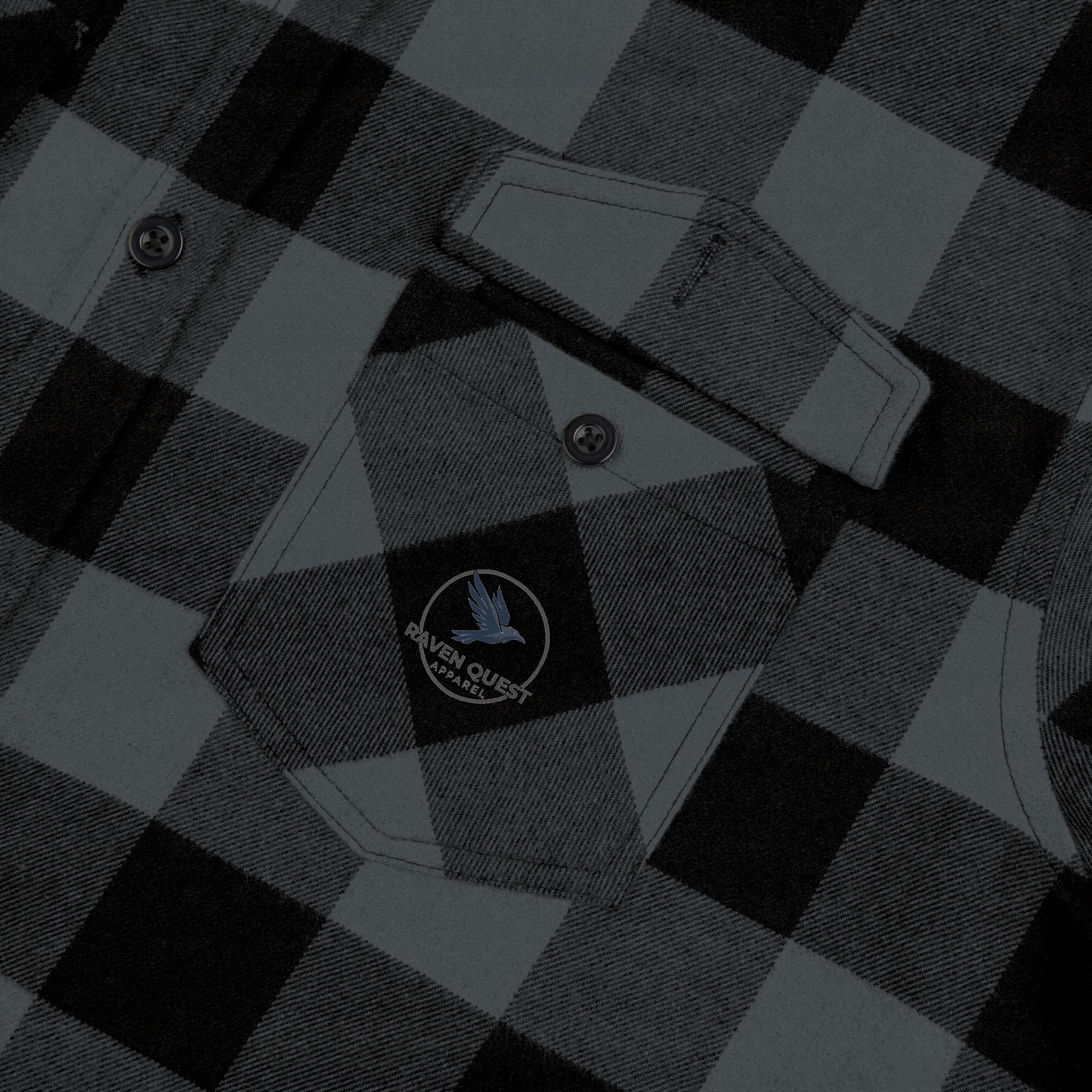 Black Gray Buffalo Plaid Flannel Shirt | Raven Quest
