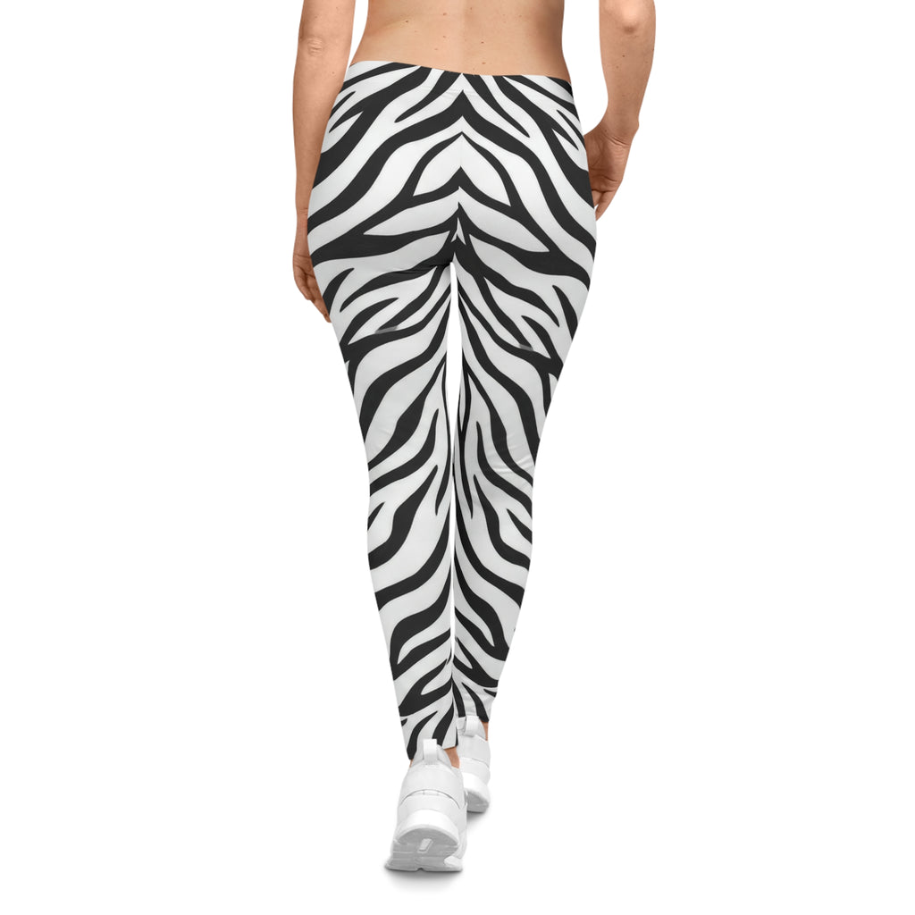 Zebra Stripe Print Women's Leggings — Black & White Fashion Leggings