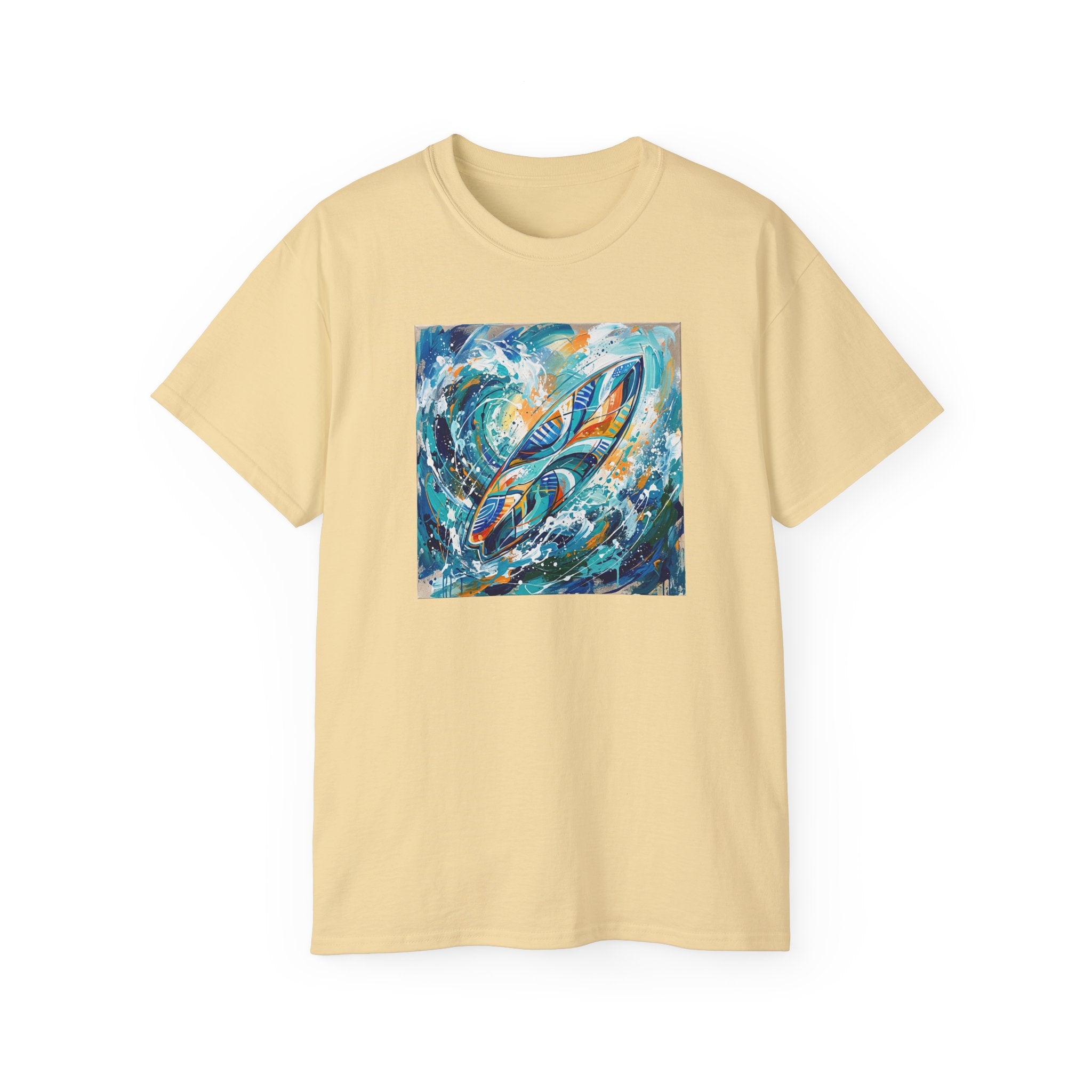 Surfboard Wave Art T-Shirt — Abstract Ocean Surfing Graphic Tee