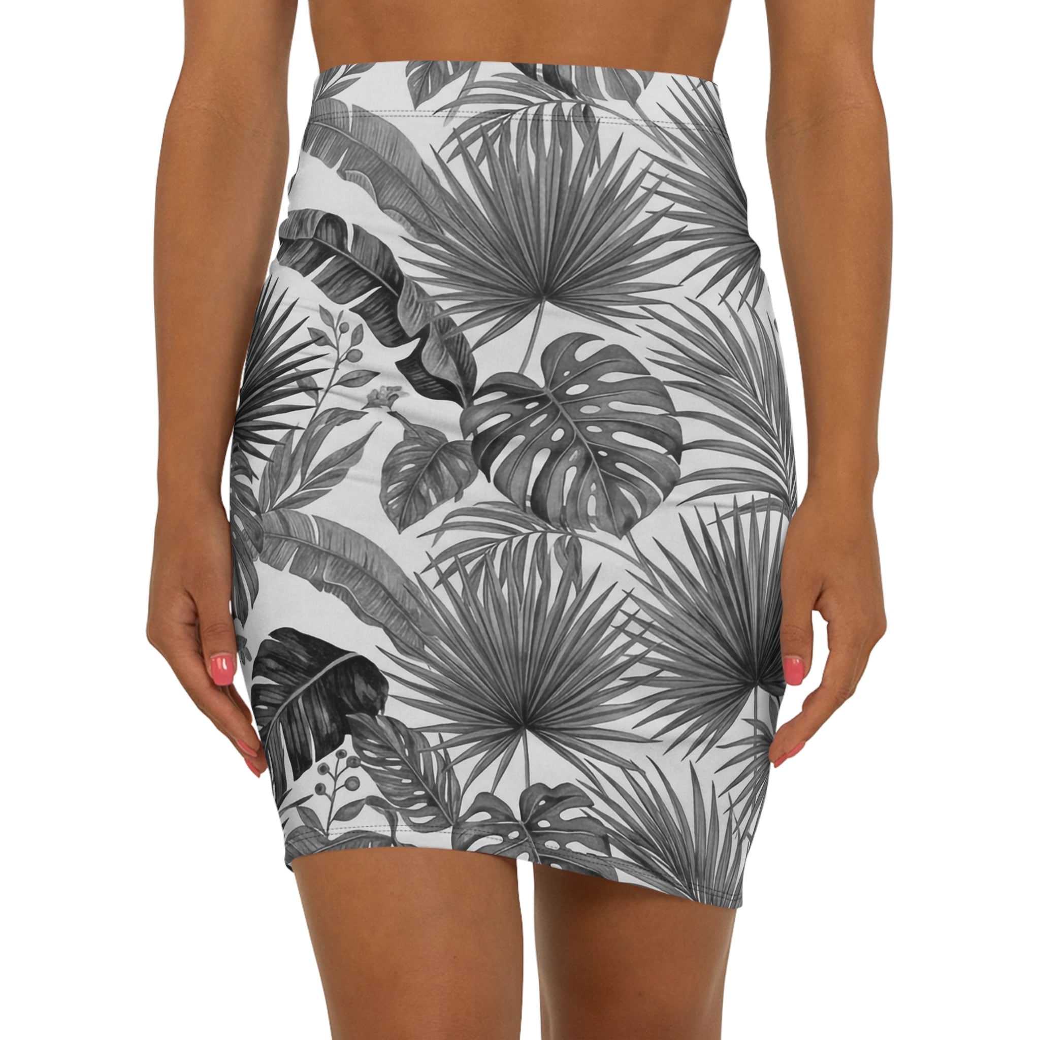Palms 2 Pencil Skirt — Women's Mid-Waist Slim Fit - Raven Quest Apparel