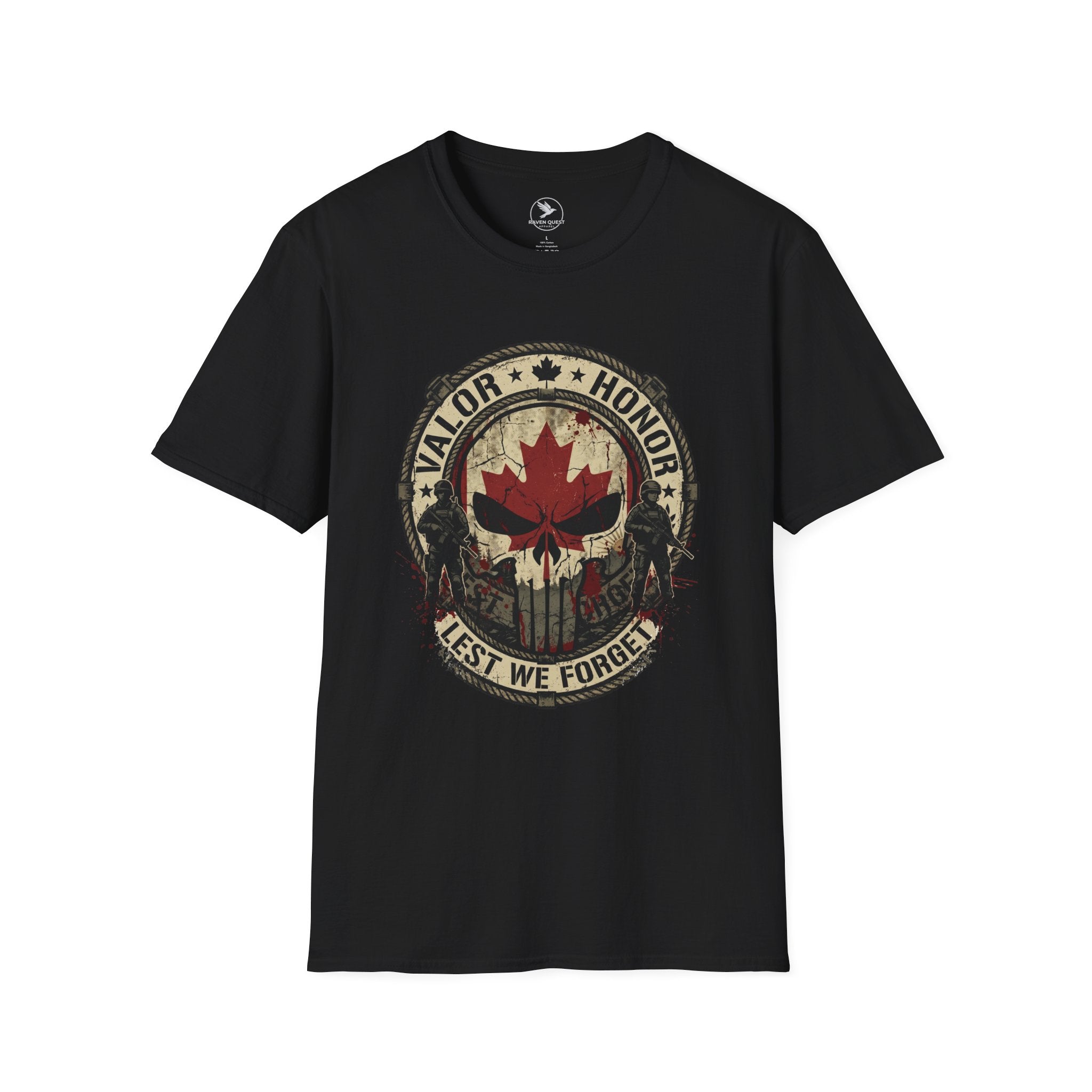Canadian Remembrance Skull T-Shirt – "Valor • Honor • Lest We Forget" Veteran Tribute
