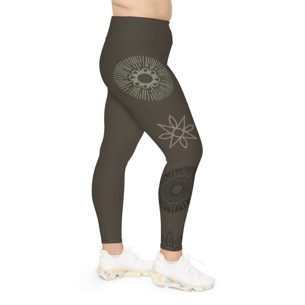 Plus Size Zen Leggings — Earthy Floral Mandala | Raven Quest Apparel