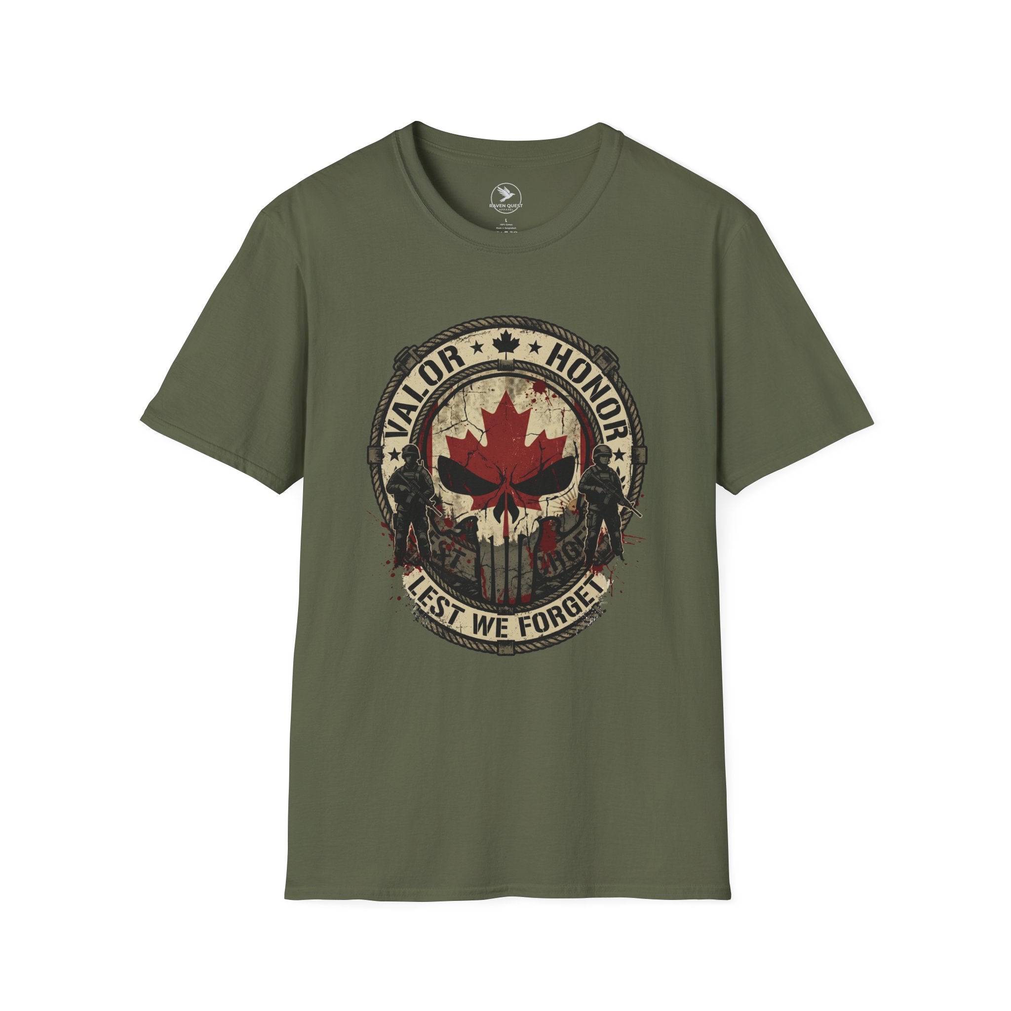 Canadian Remembrance Skull T-Shirt – "Valor • Honor • Lest We Forget" Veteran Tribute