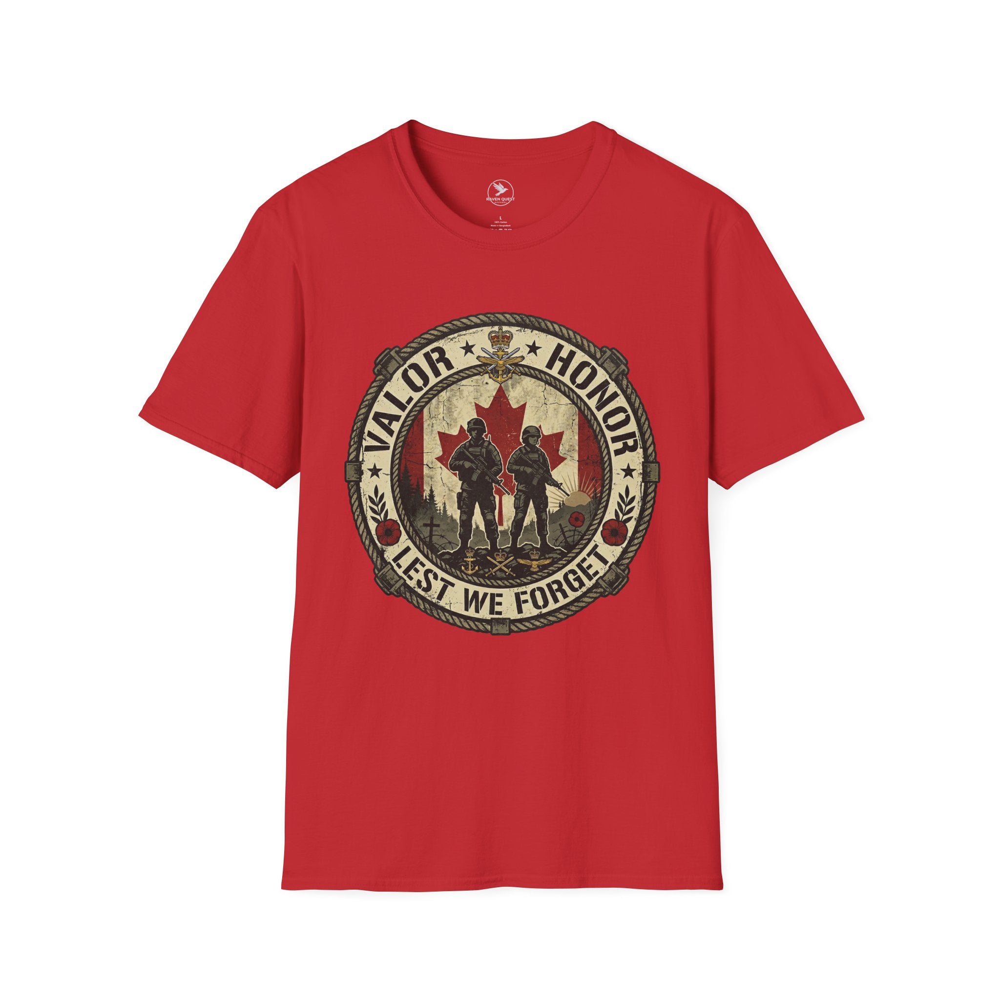 Valor & Honor Lest We Forget T-Shirt Canadian Military Tribute
