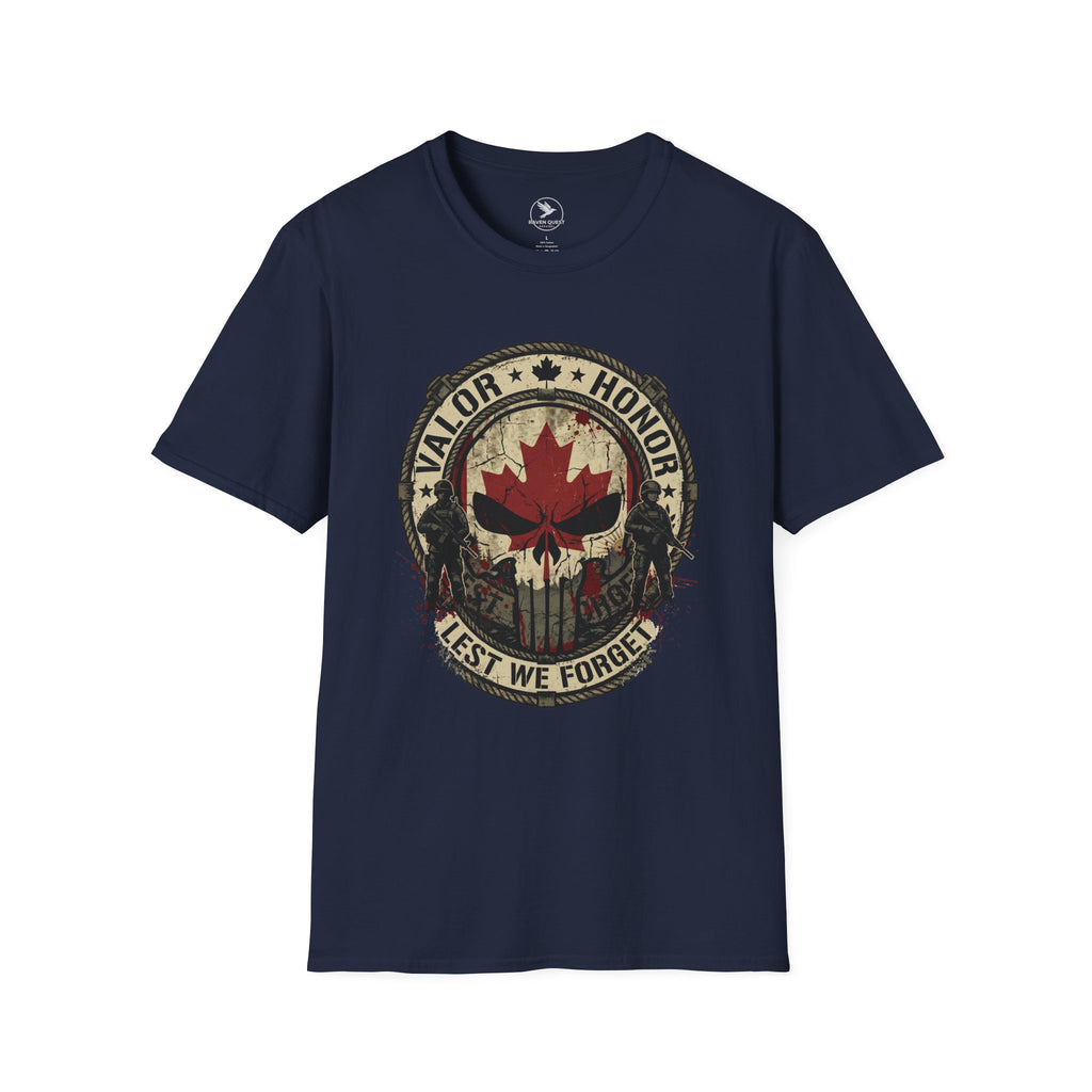 Canadian Remembrance Skull T-Shirt – "Valor • Honor • Lest We Forget" Veteran Tribute