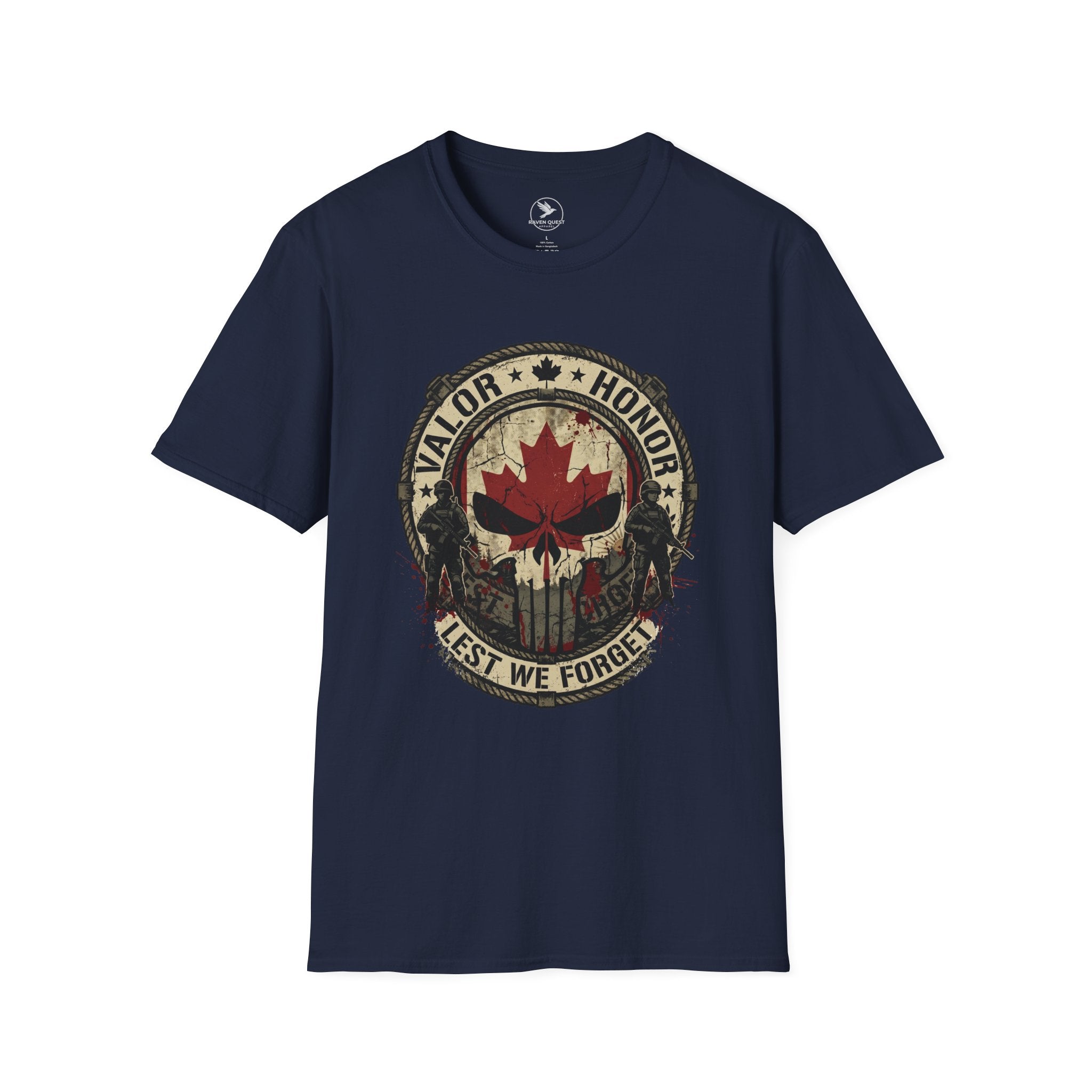 Canadian Remembrance Skull T-Shirt – "Valor • Honor • Lest We Forget" Veteran Tribute