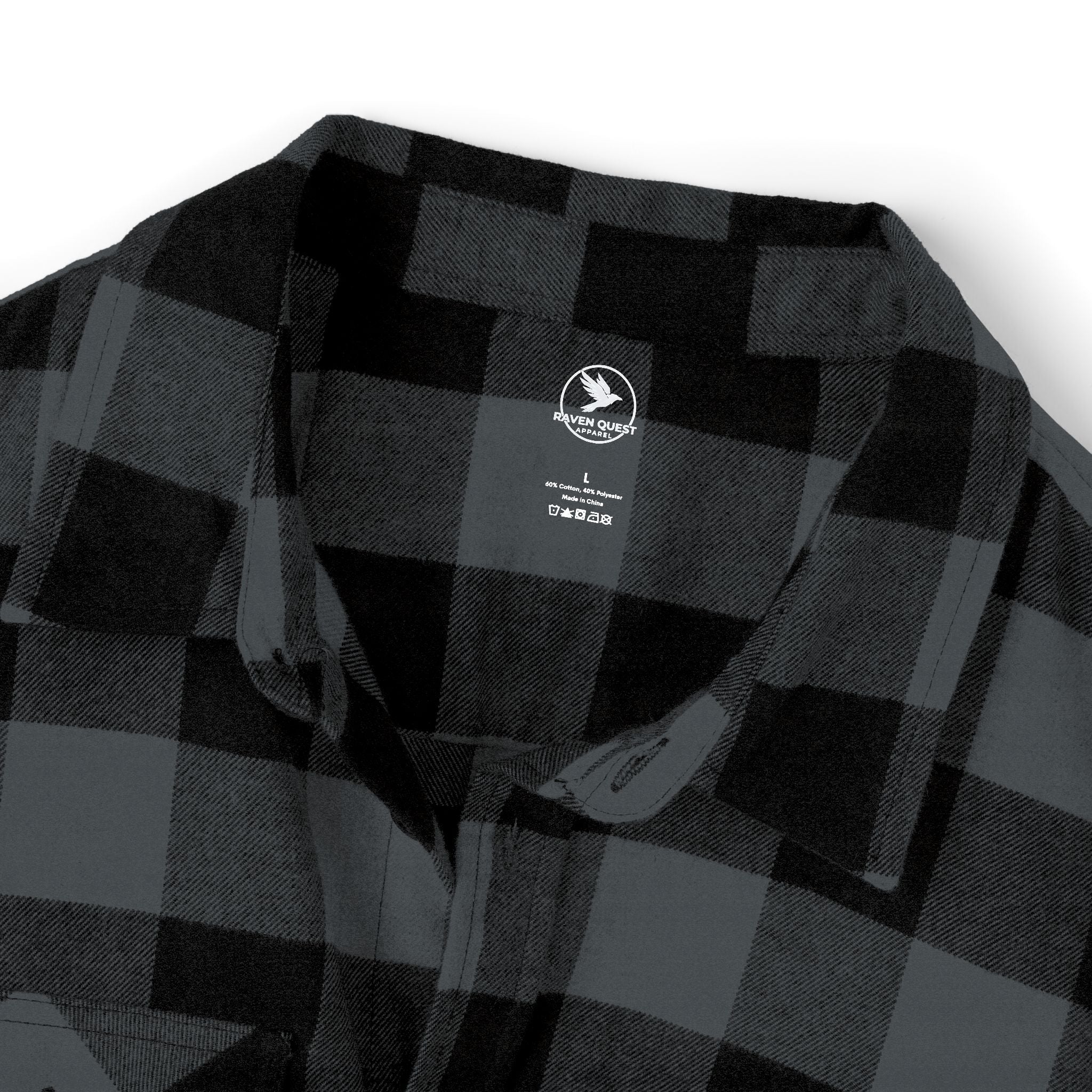 Black Gray Buffalo Plaid Flannel Shirt | Raven Quest