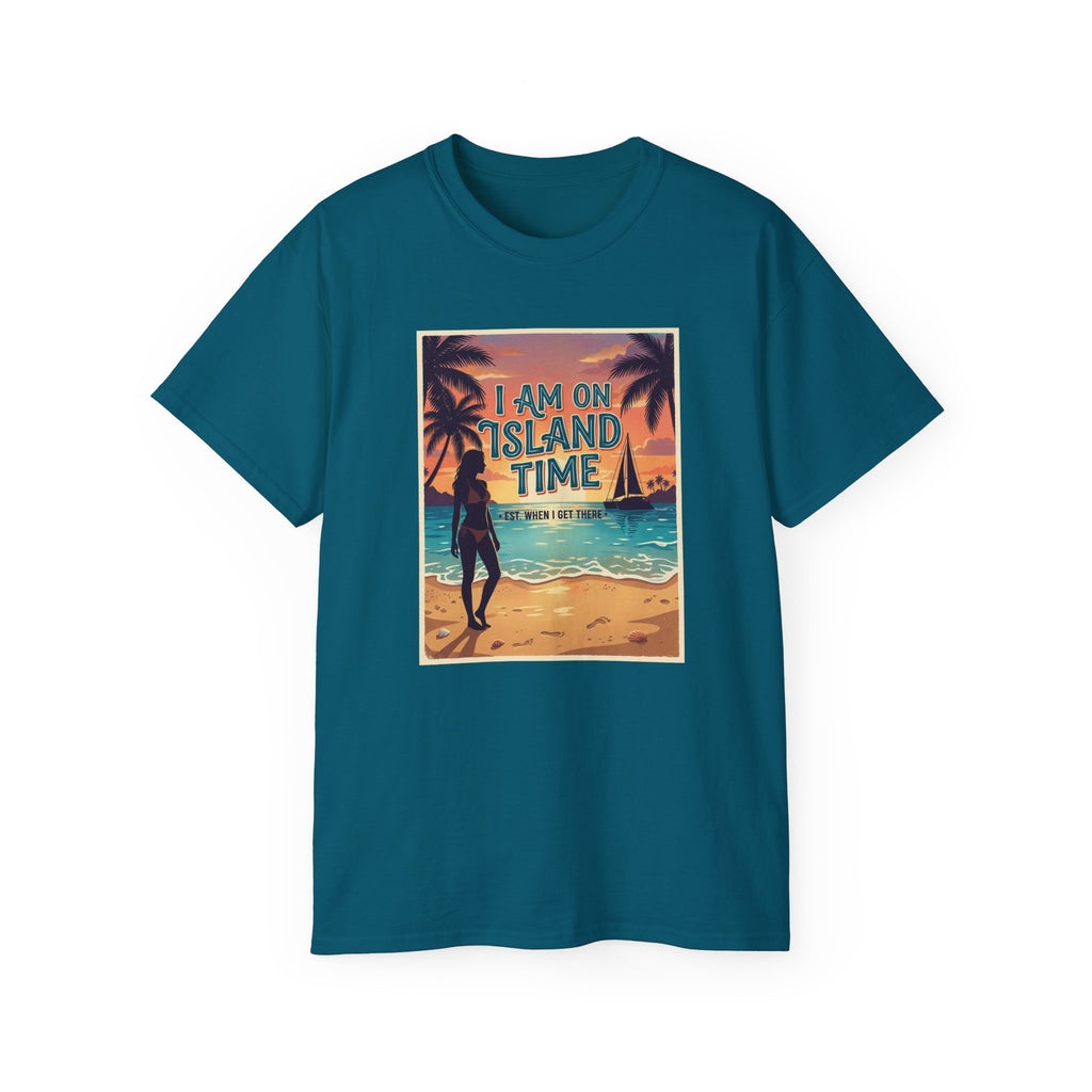 Island Time Beach T‑Shirt - "I Am On Island Time" Retro Tropical Tee