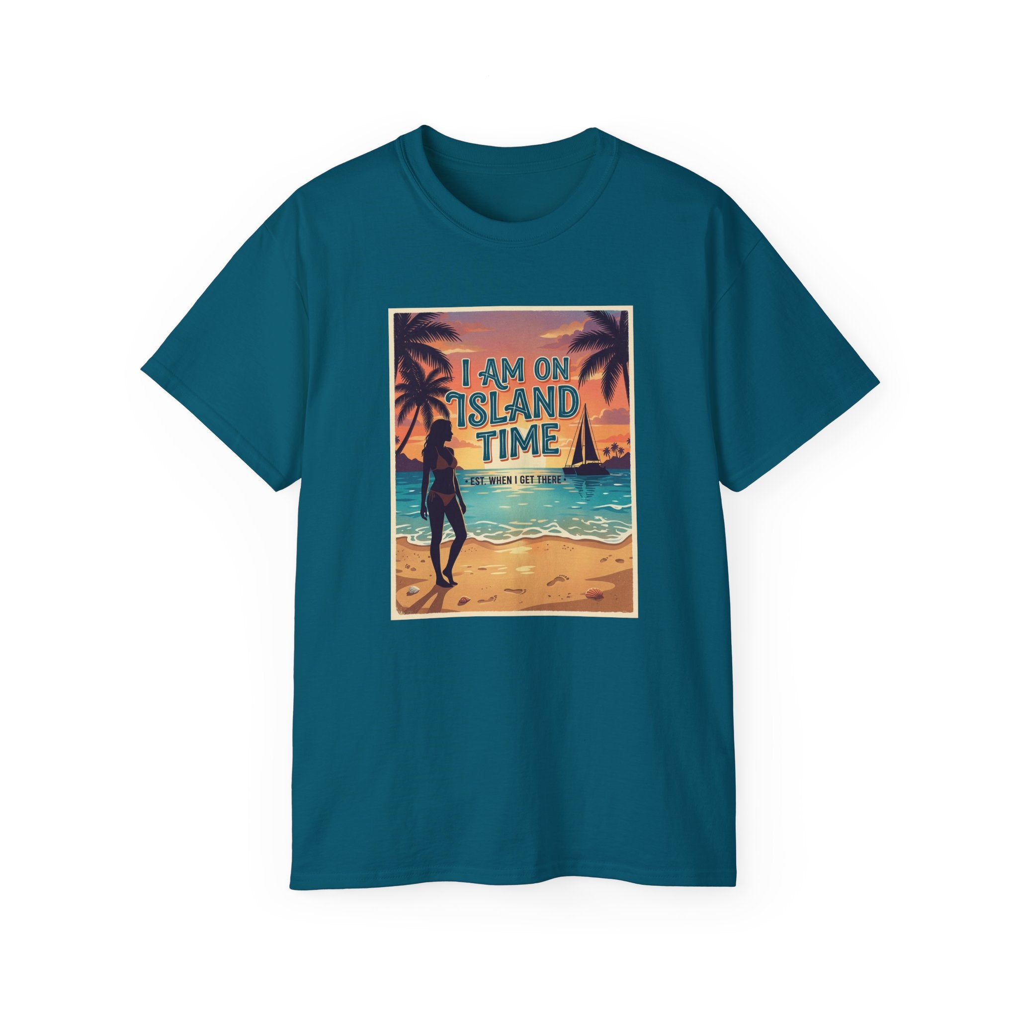 Island Time Beach T‑Shirt - "I Am On Island Time" Retro Tropical Tee