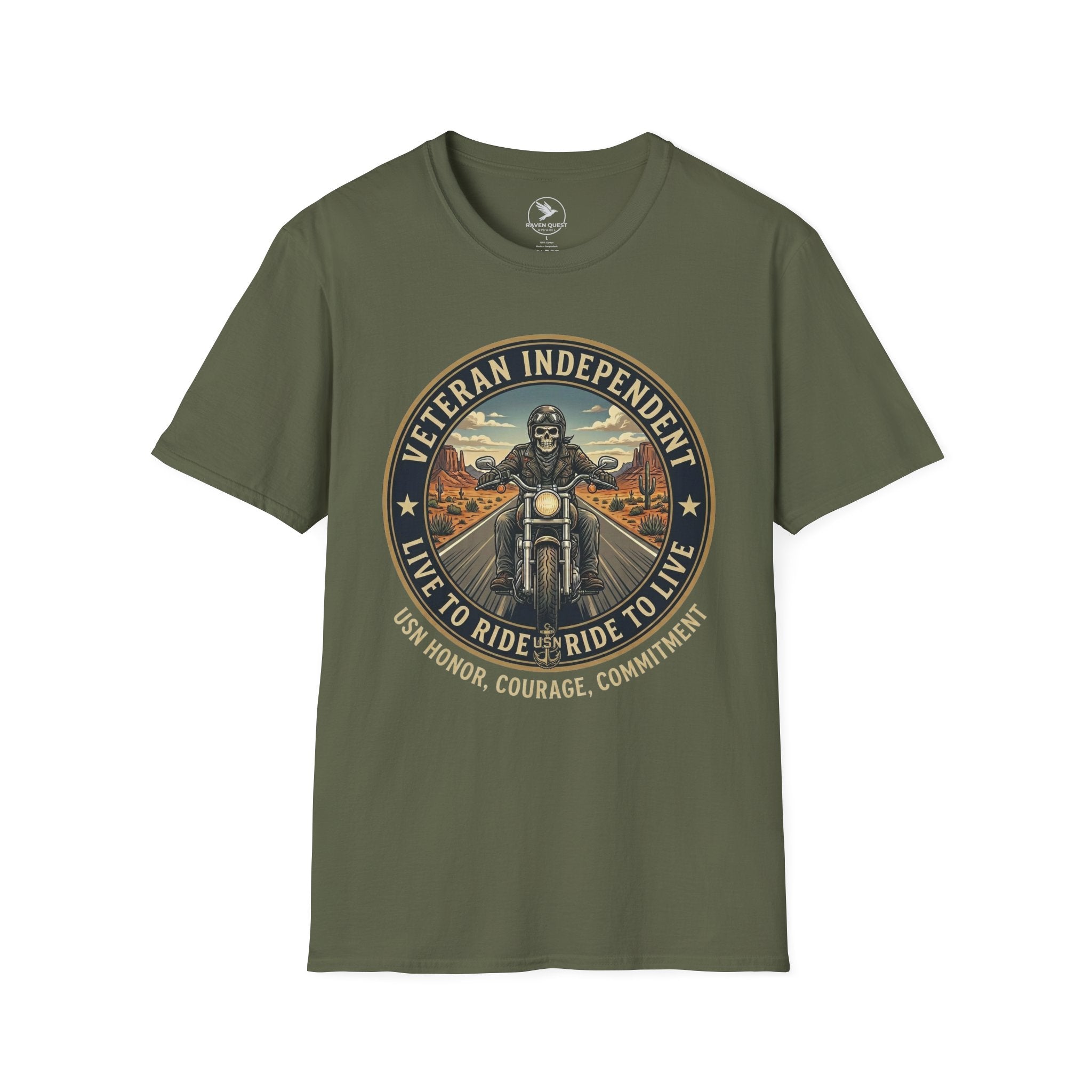 Veteran Independent Motorcycle T-Shirt — "Live to Ride, Ride to Live Navy"