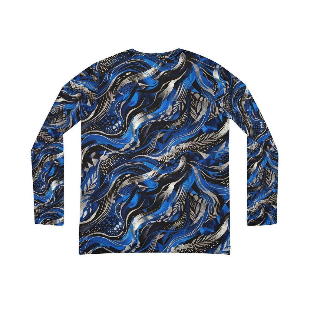 Womens V-Neck Long Sleeve Shirt — Blue Abstract Wave All-Over Print