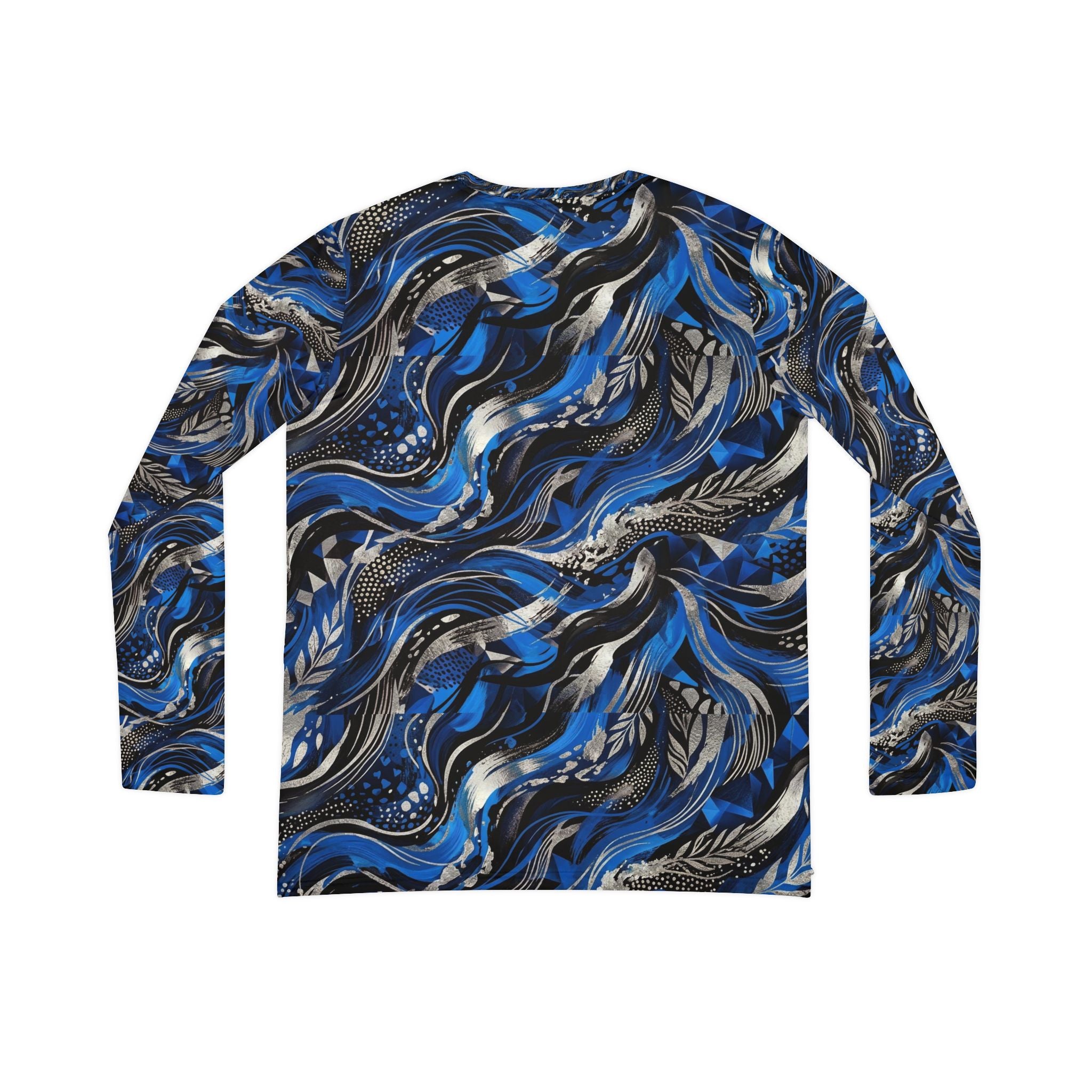Womens V-Neck Long Sleeve Shirt — Blue Abstract Wave All-Over Print