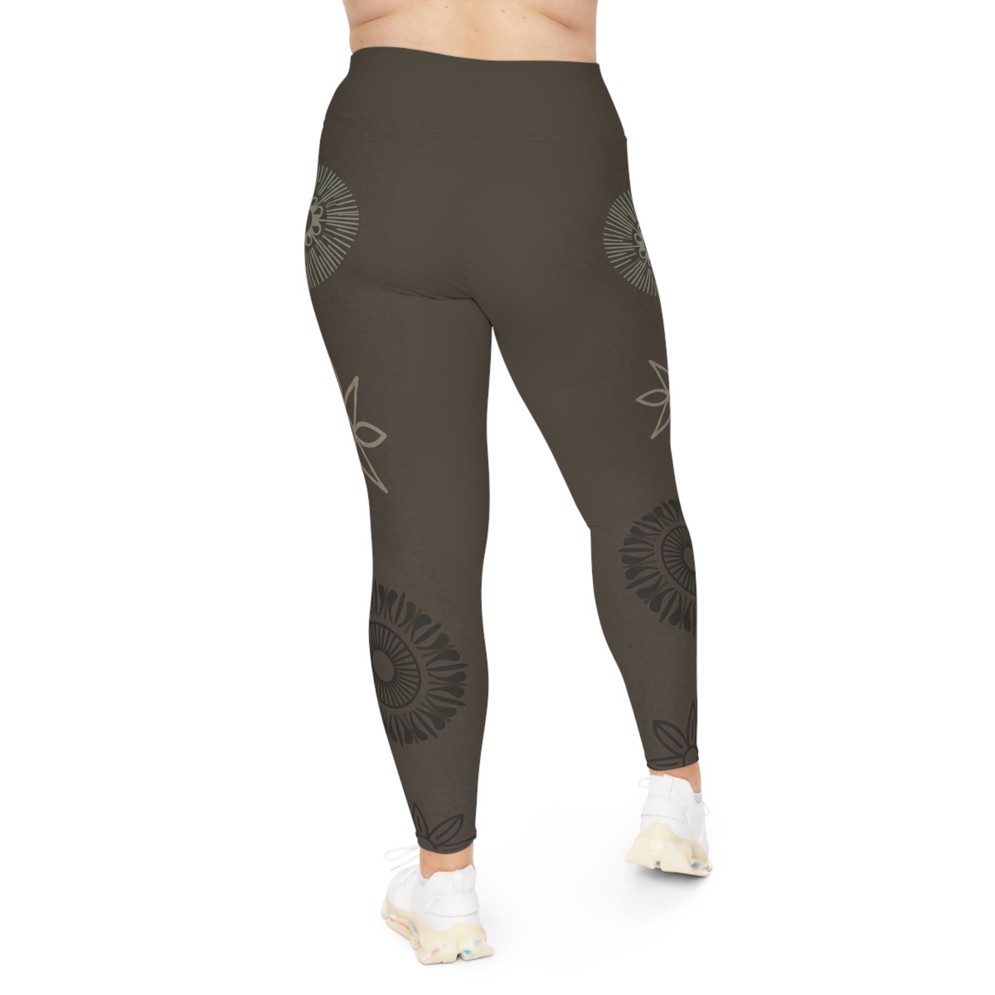 Plus Size Zen Leggings — Earthy Floral Mandala | Raven Quest Apparel