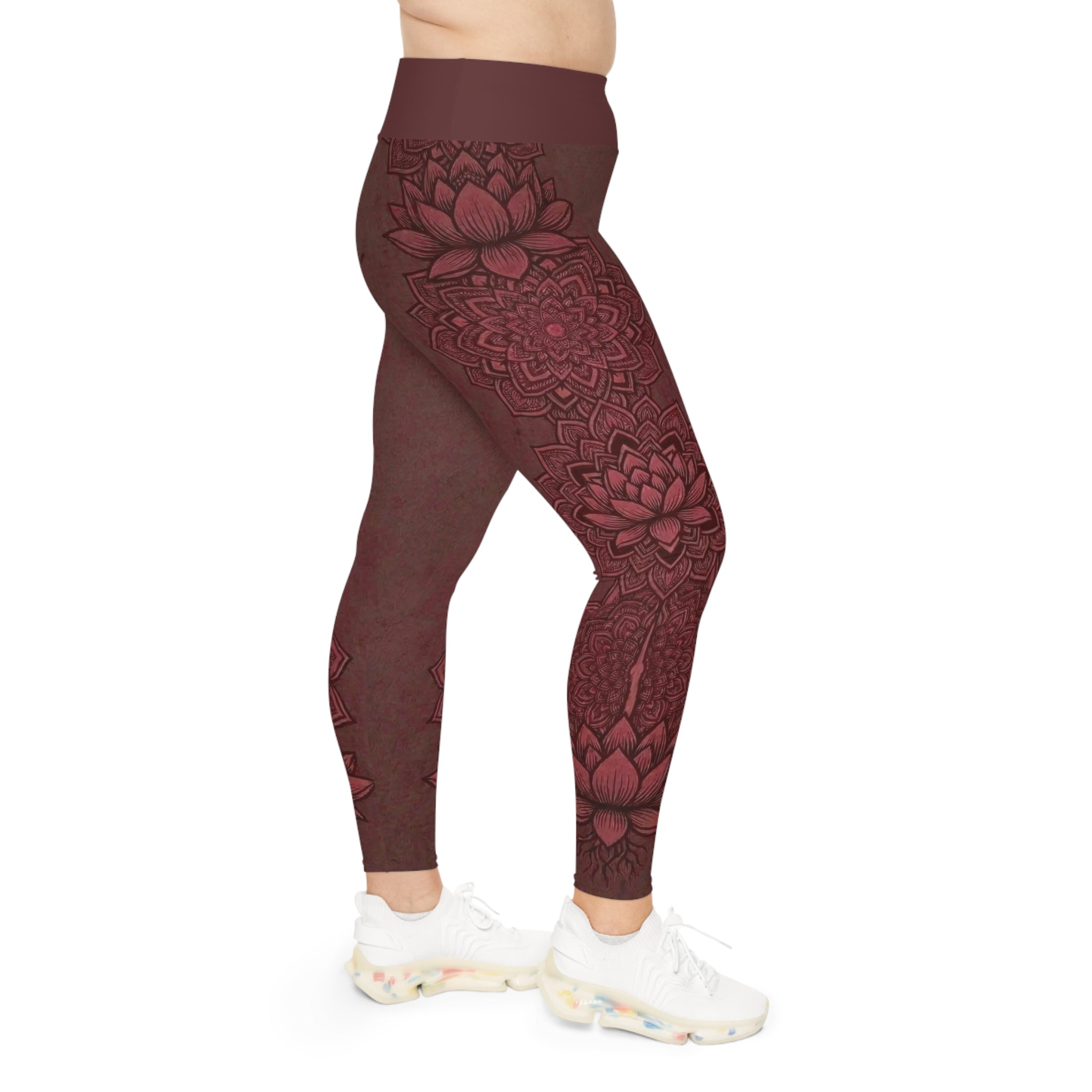 Zen Plus Size Leggings — Dusty Cranberry Mandala | Raven Quest Apparel