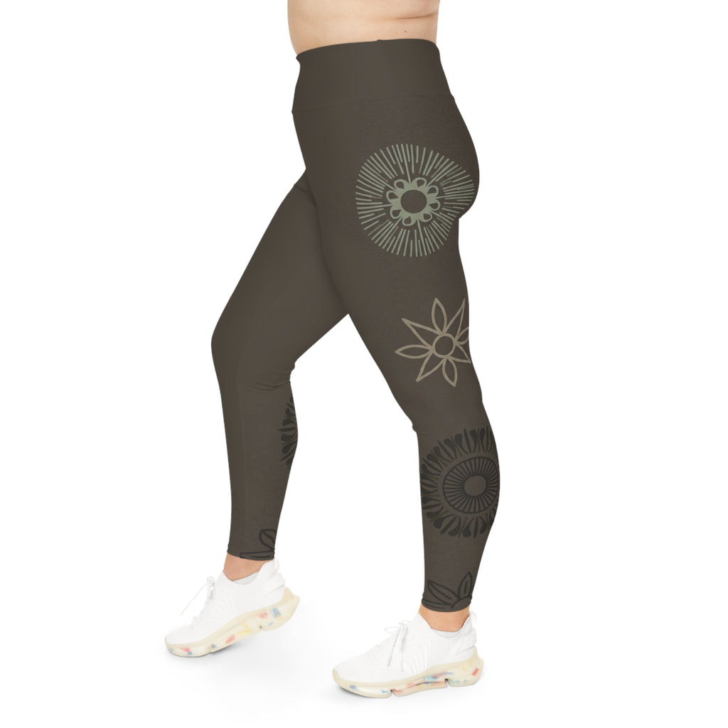 Plus Size Zen Leggings — Earthy Floral Mandala | Raven Quest Apparel