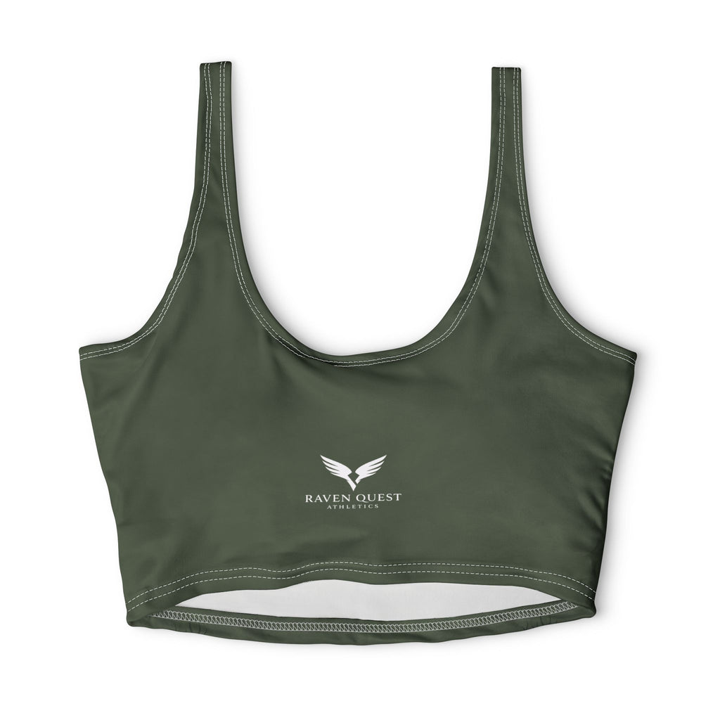 Green Lotus Sports Bra — Low-Impact Racerback Crop with Subtle Mandala Design