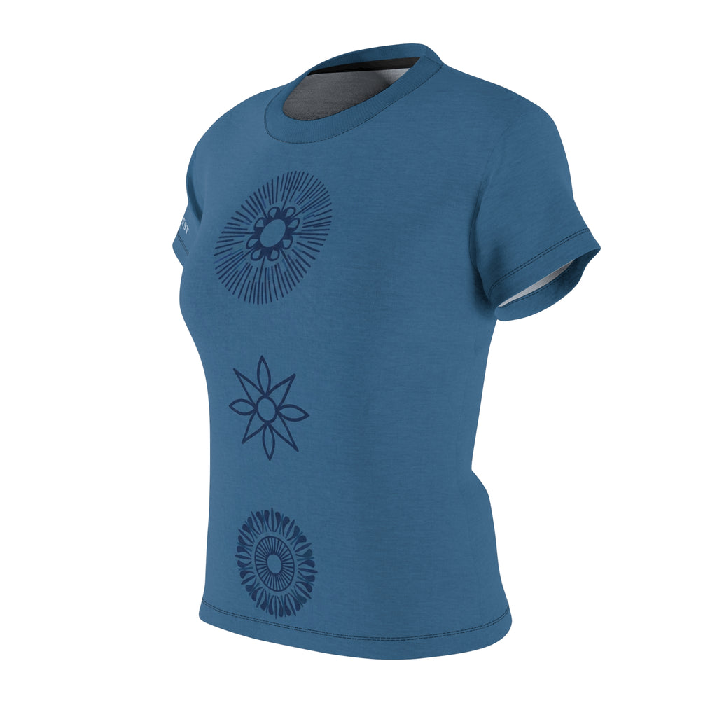Women's Blue Floral Mandala Tee — Boho Cut & Sew Shirt
