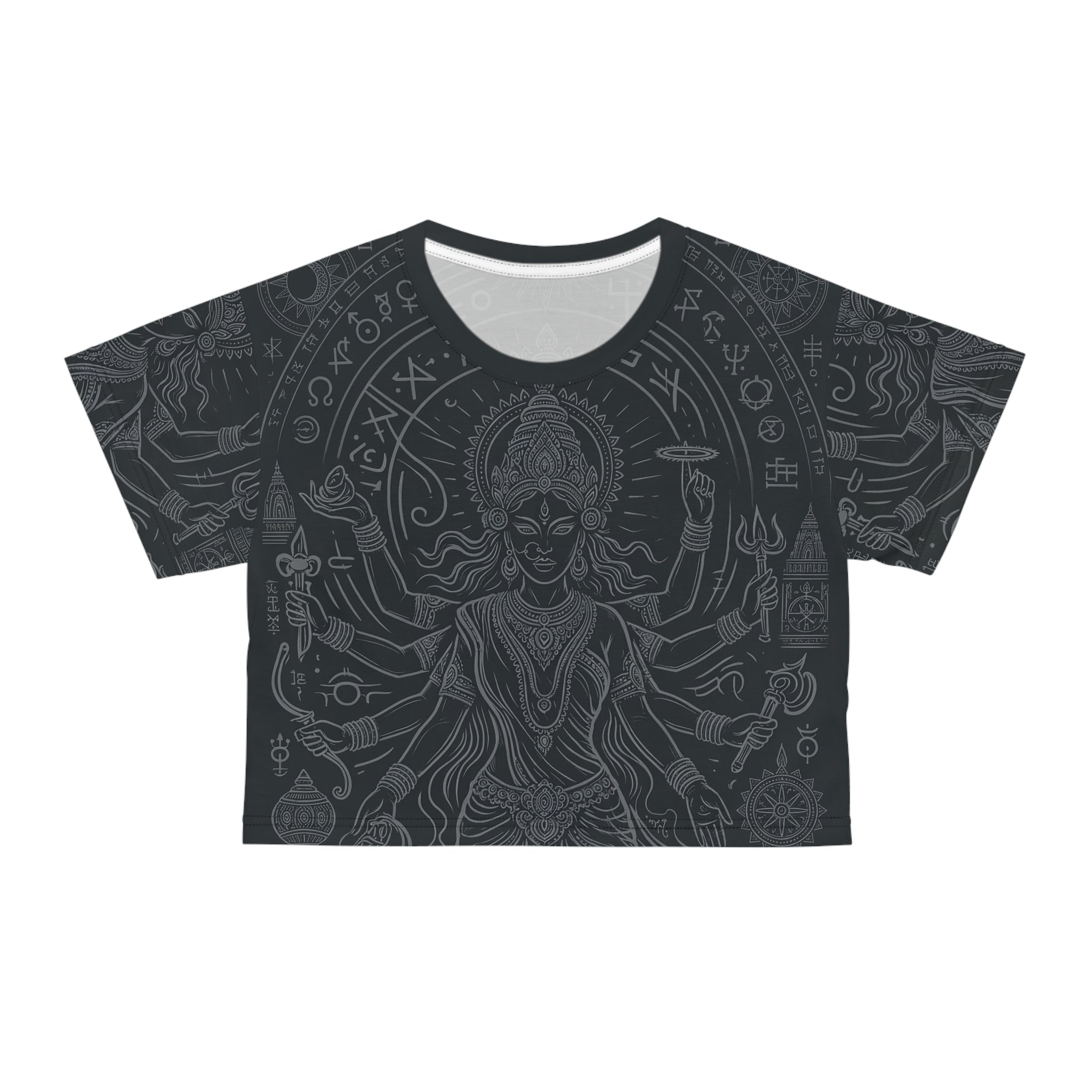 The Devine Goddess Crop Tee — Dark Mystic All-Over Print
