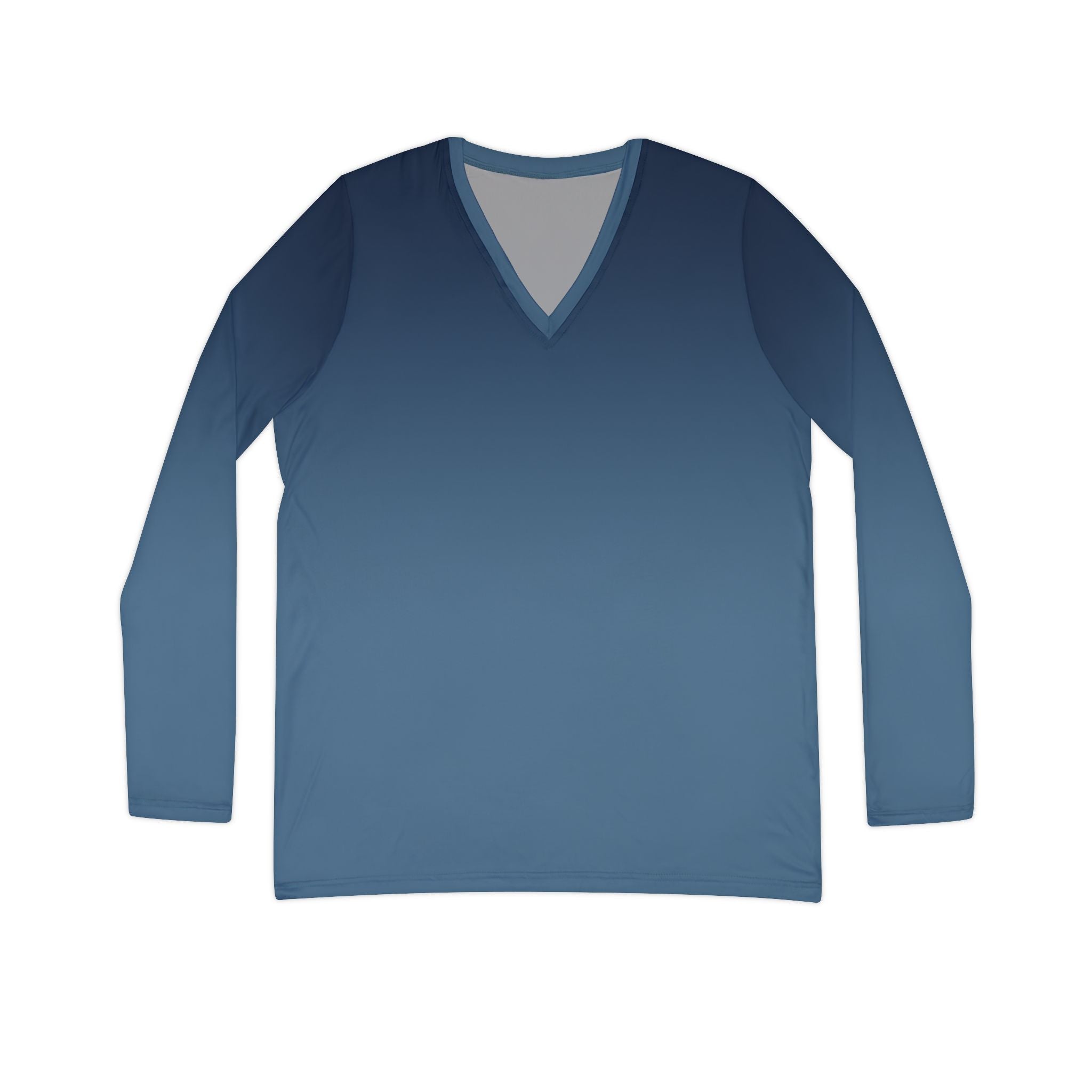 Women's V-Neck Long Sleeve Shirt - Gradient Blue All-Over Print