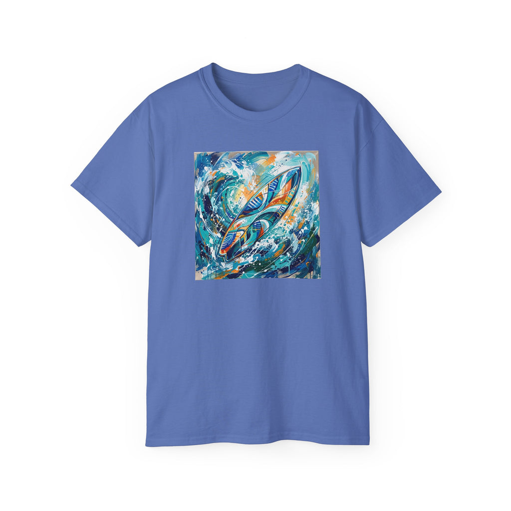 Surfboard Wave Art T-Shirt — Abstract Ocean Surfing Graphic Tee
