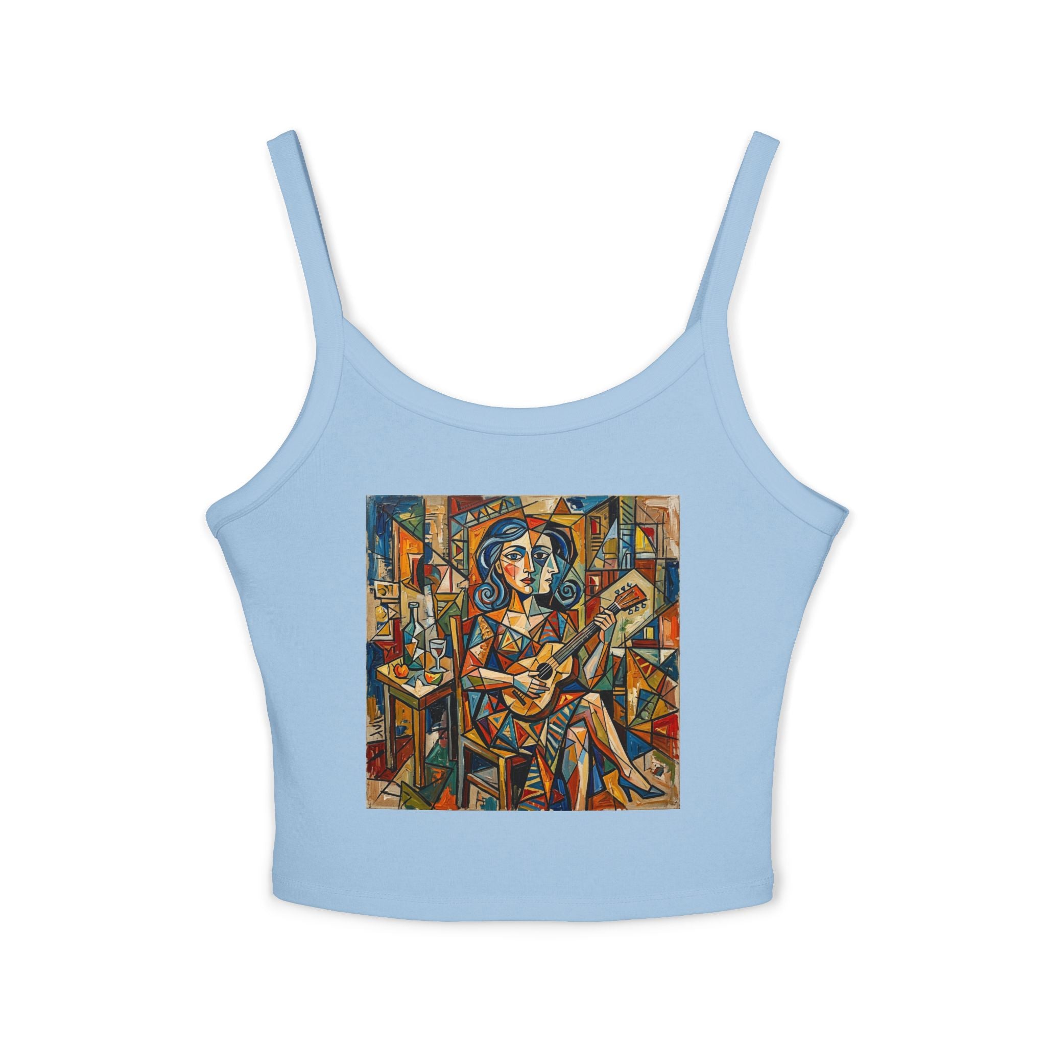Abstract Tank Top — Vibrant Ocean Art Women's Spaghetti-Strap Crop - Raven Quest Apparel