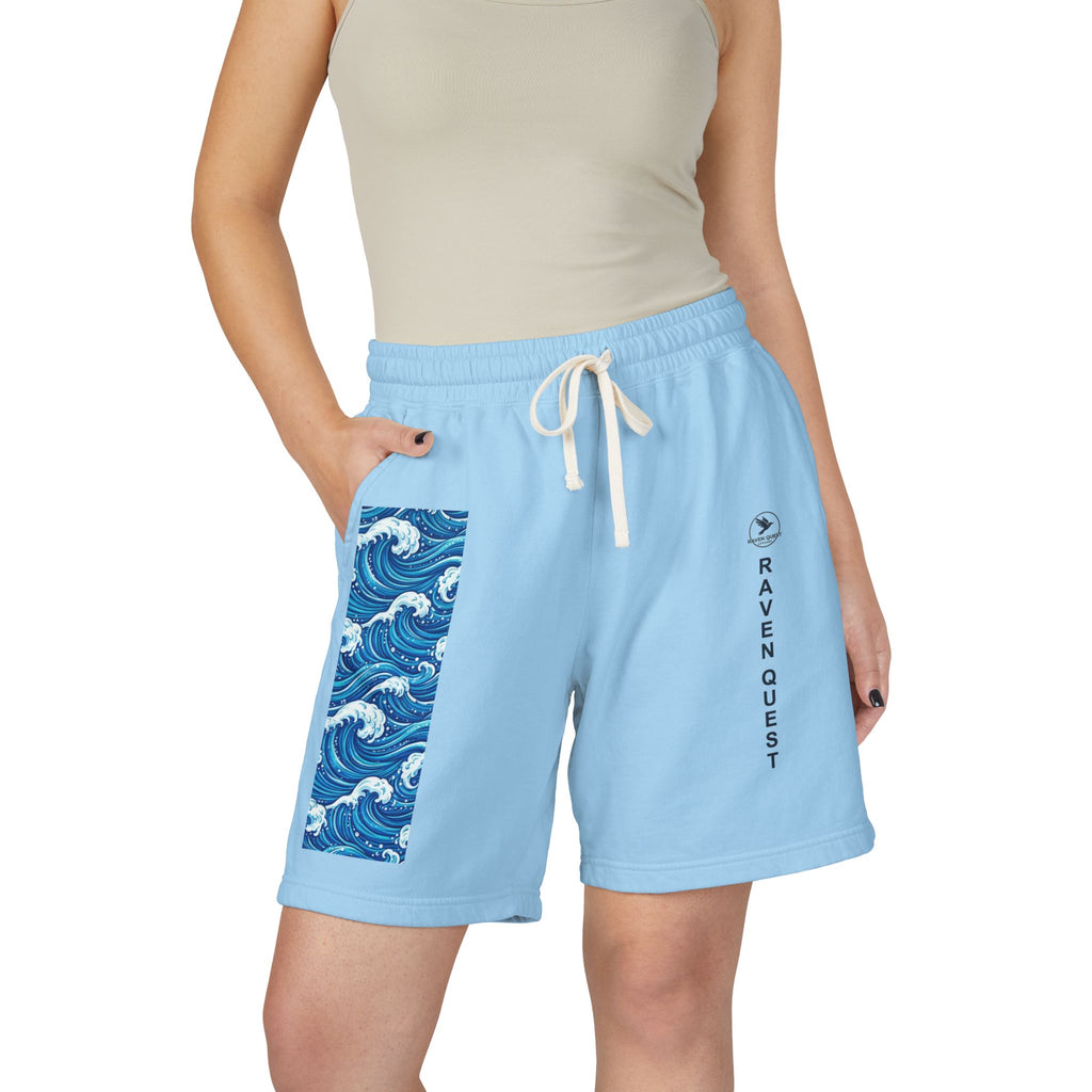 Wave Panel Fleece Sweat Shorts — Raven Quest Logo - Raven Quest Apparel