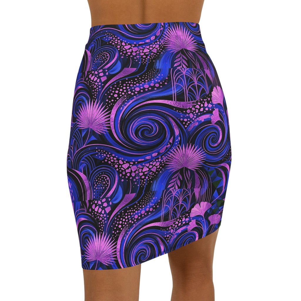 Pencil Skirt - Midnight Floral Swirl Print | Raven Quest Apparel