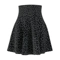Black Grey Leopard Print Skater Skirt — Women's AOP Animal Pattern Flared Mini - Raven Quest Apparel
