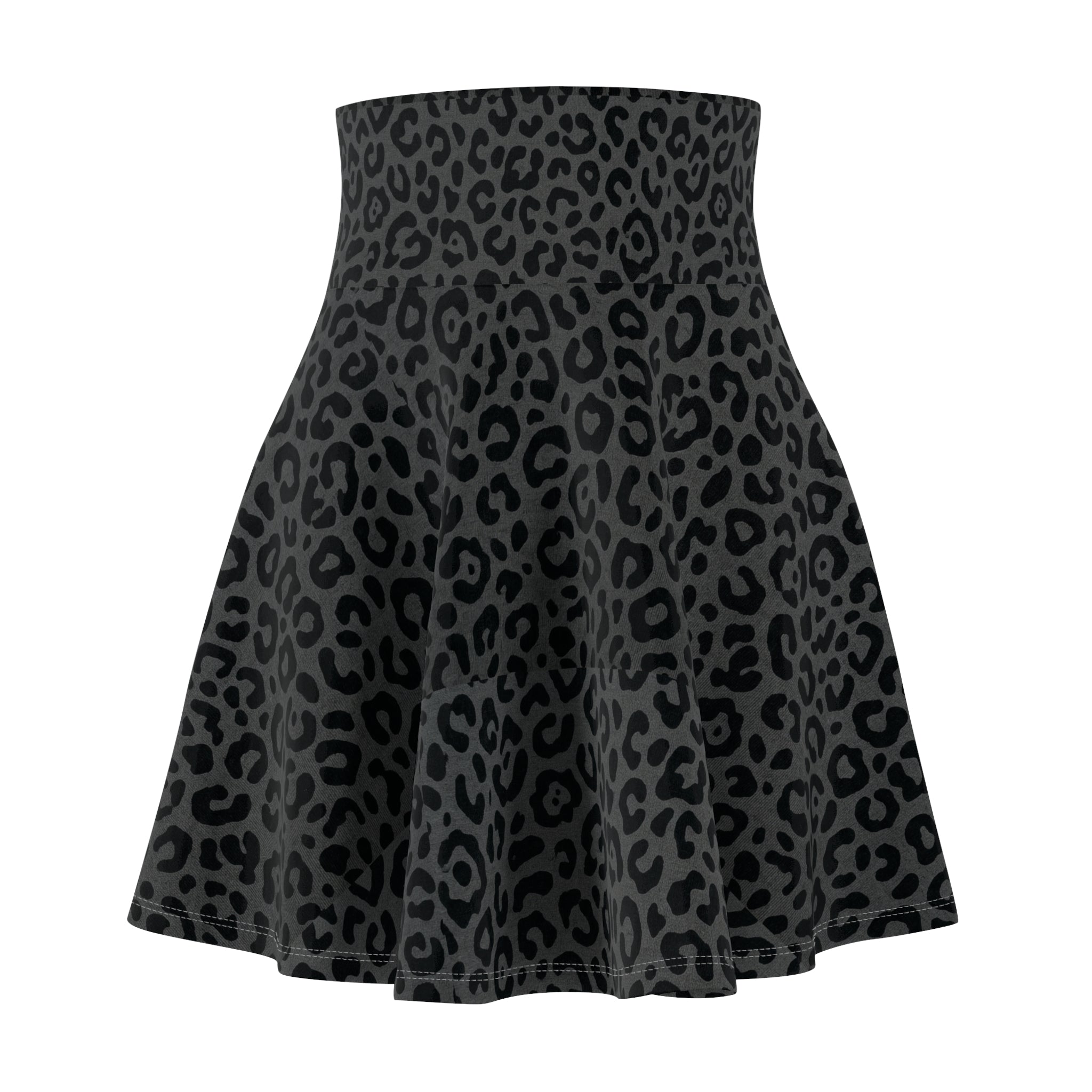 Black Grey Leopard Print Skater Skirt — Women's AOP Animal Pattern Flared Mini - Raven Quest Apparel