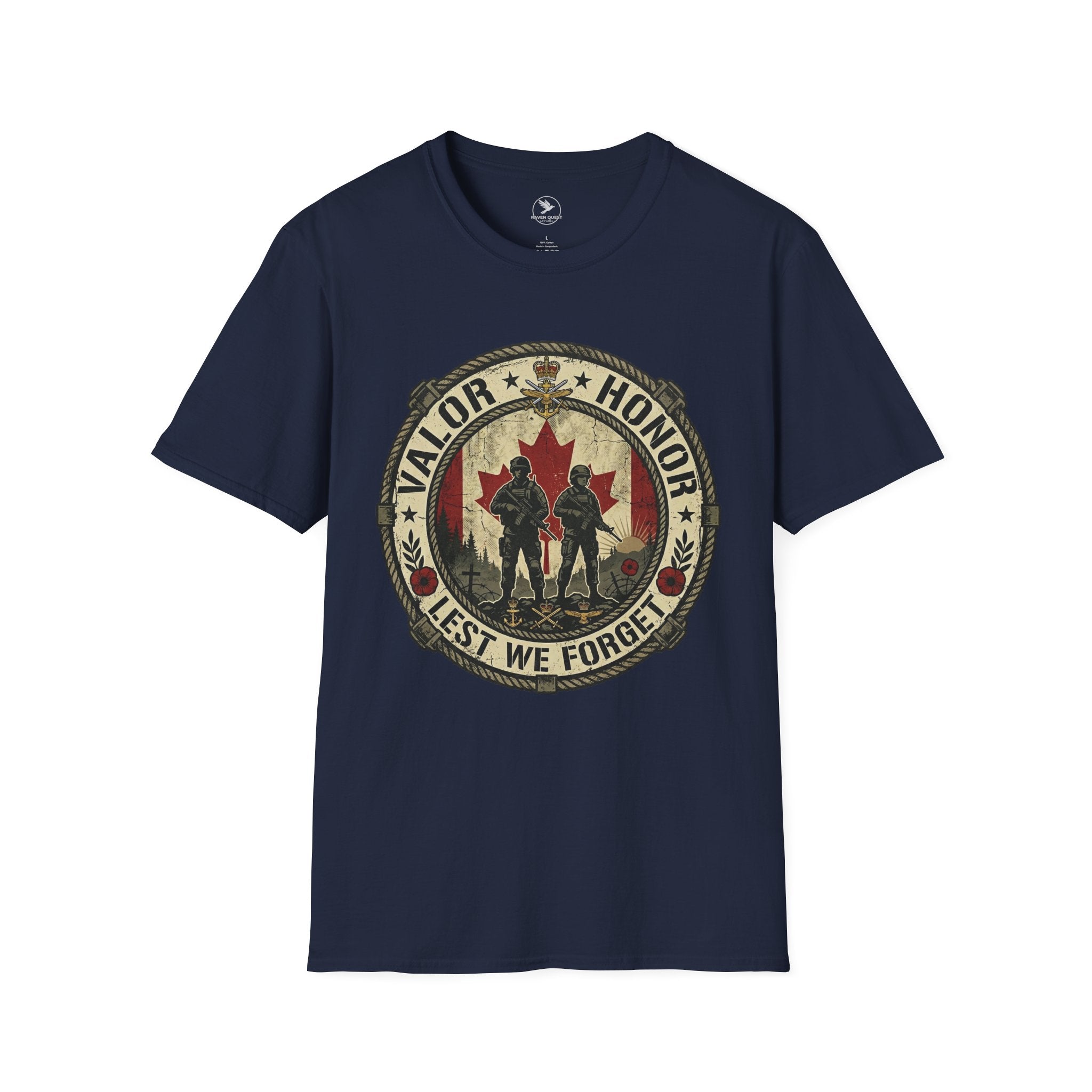 Valor & Honor Lest We Forget T-Shirt Canadian Military Tribute