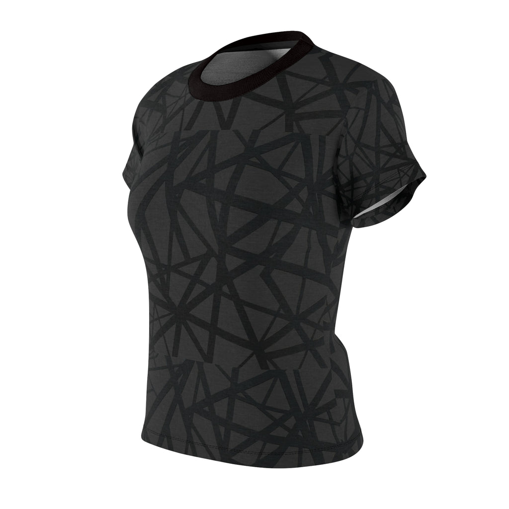 Women's Abstract Black Line Pattern Tee — All-Over Print Fashion Top