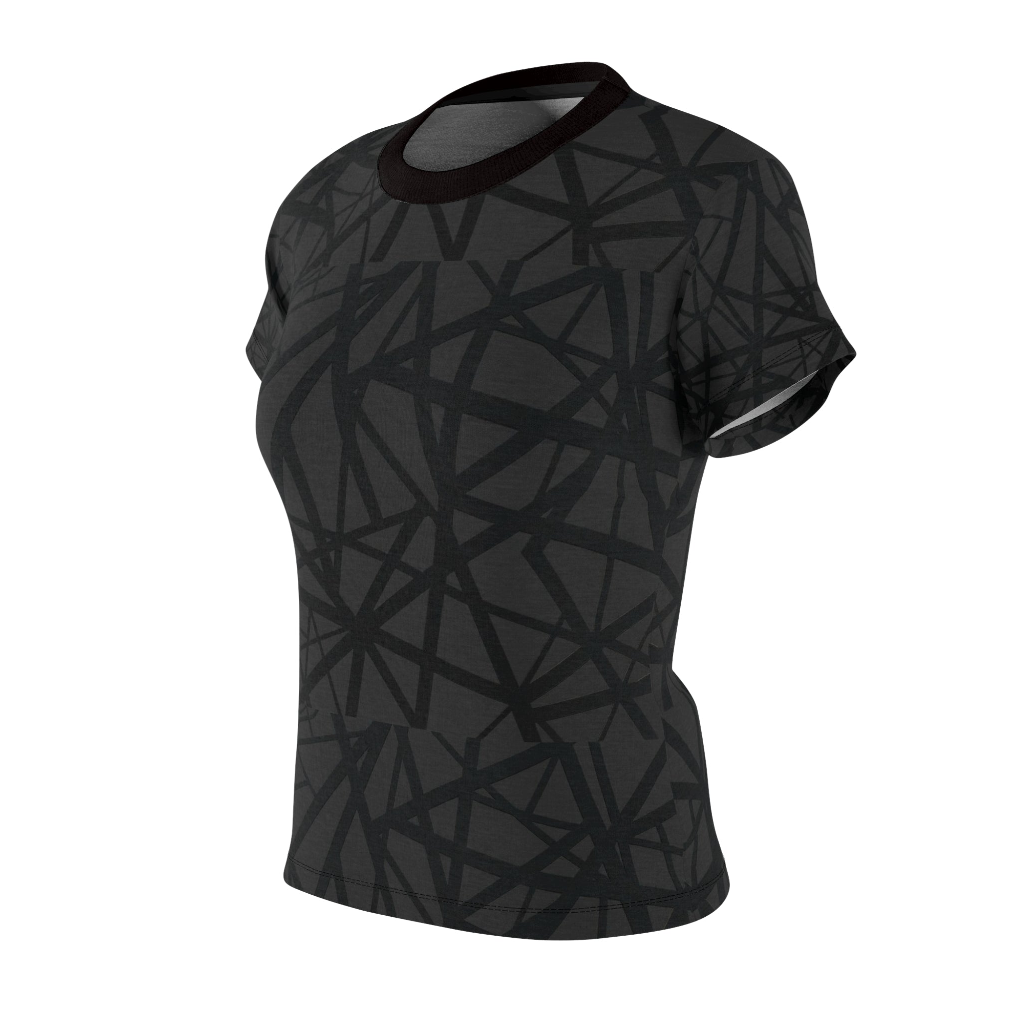 Women's Abstract Black Line Pattern Tee — All-Over Print Fashion Top