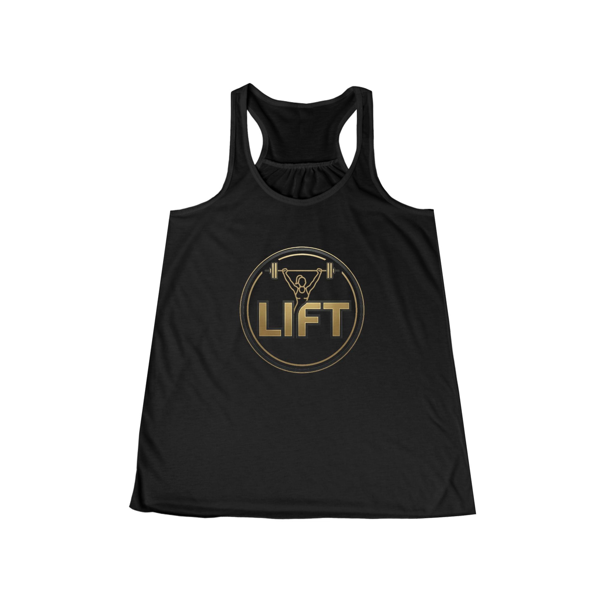 Lift Racerback Tank — Women's Gym Workout Tank Top (Gold Barbell Design)