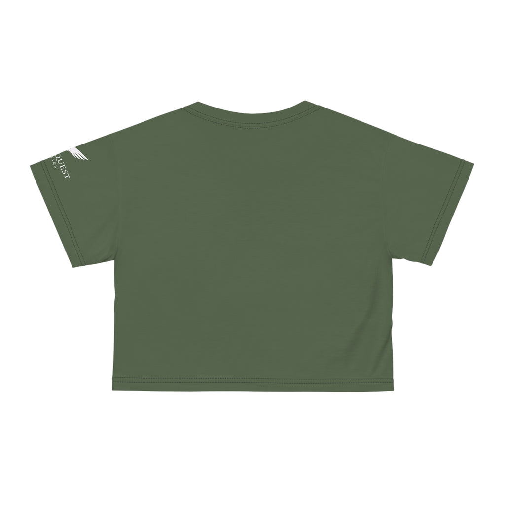 Raven Zen Moss Lotus Mandala Crop Tee — Olive Green Spiritual Yoga Top